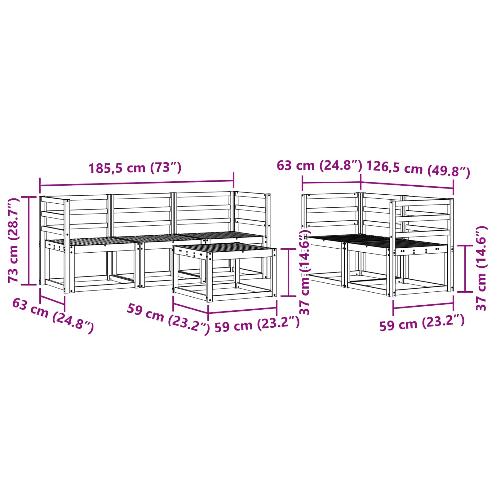 Set vanjskih sofa 6 pcs Prirodna Čvrsto drvo akacije