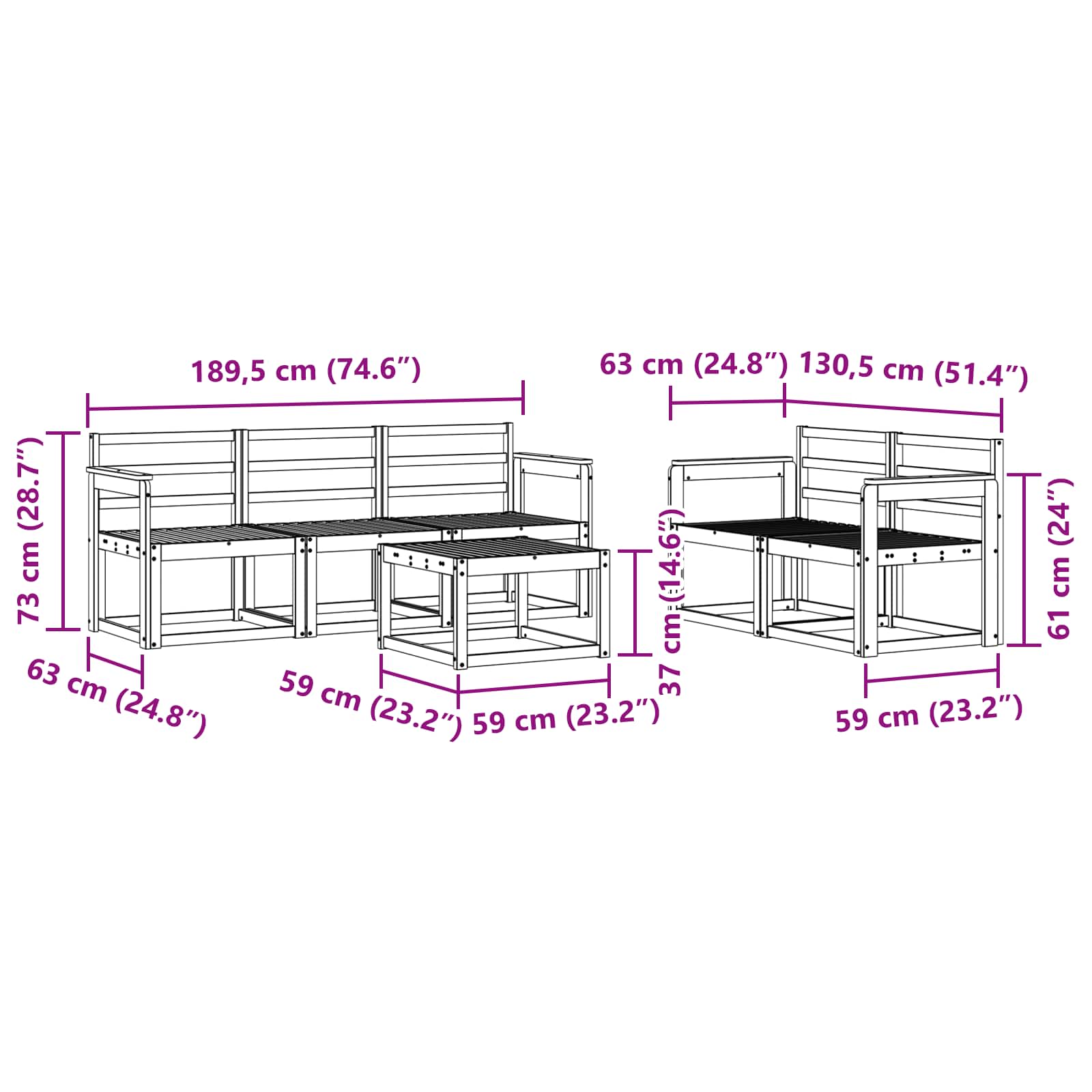 Set vanjskih sofa 6 pcs Prirodna