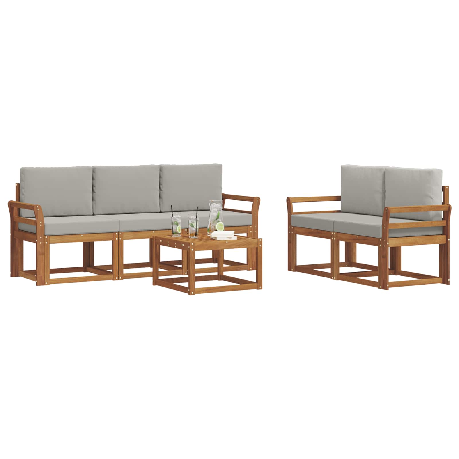 Set vanjskih sofa s jastukom 6 pcs Prirodna i svijetlo siva