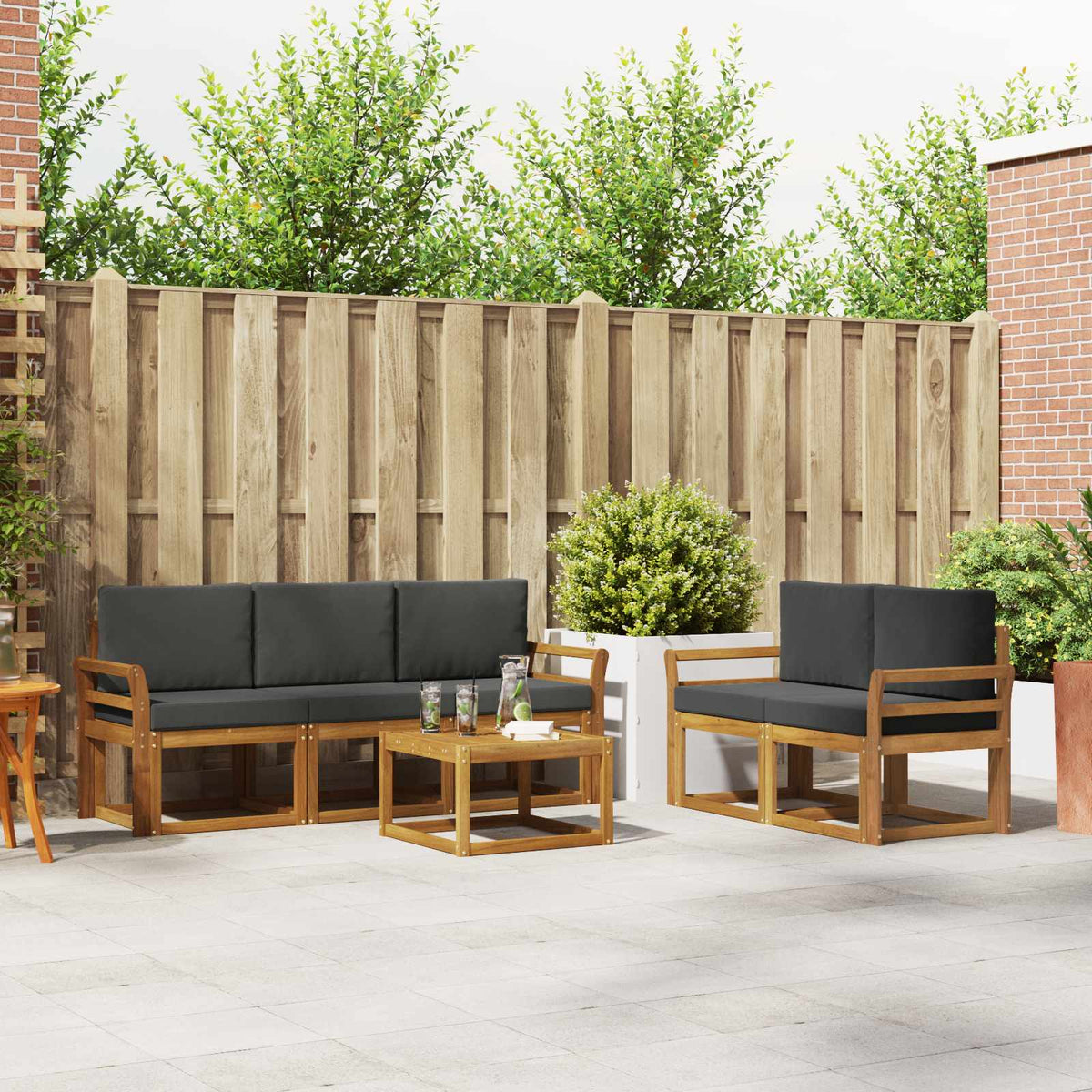 Set vanjskih sofa 6 kom. Prirodna i antracit