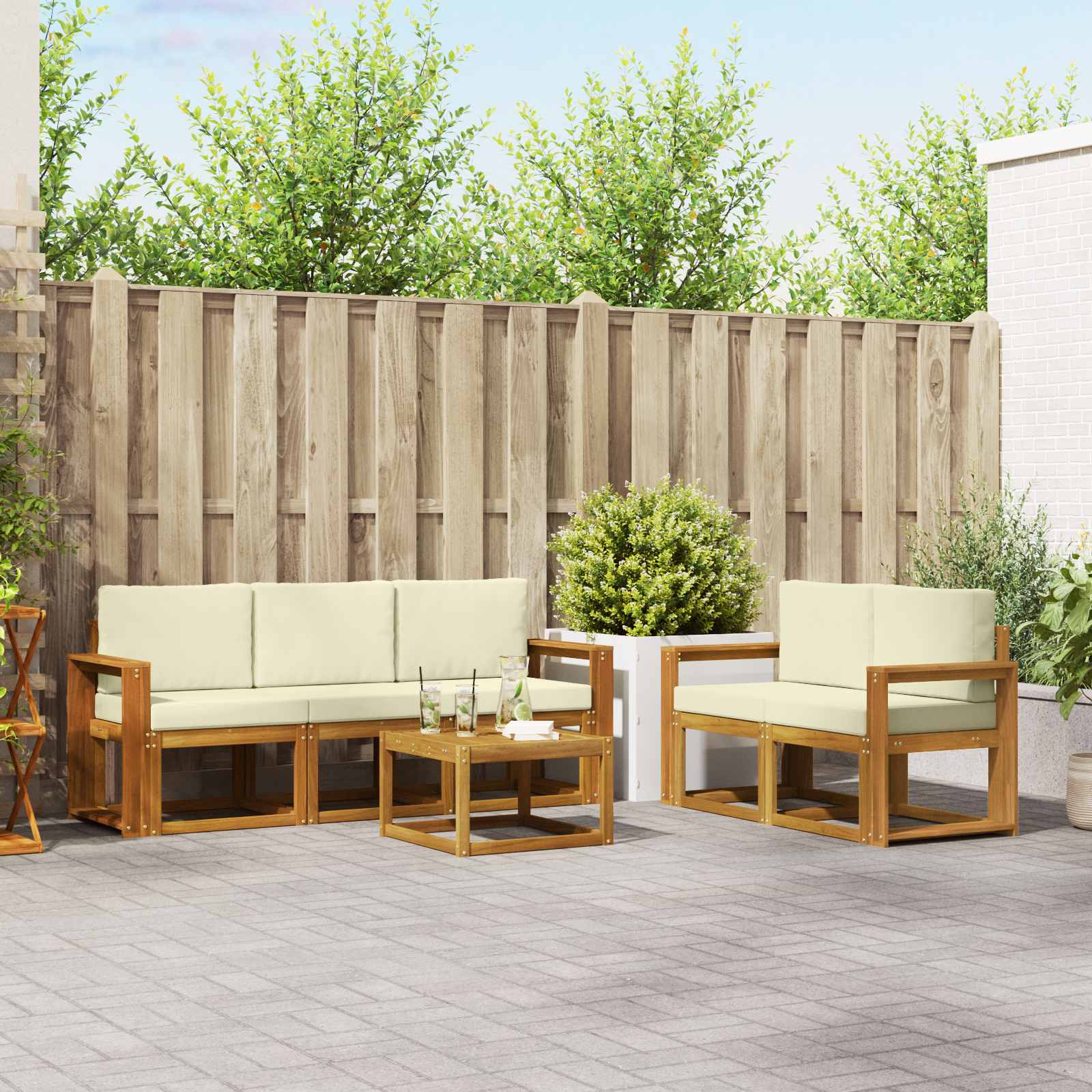 Set vanjskih sofa s jastukom 6 pcs Prirodna i krem