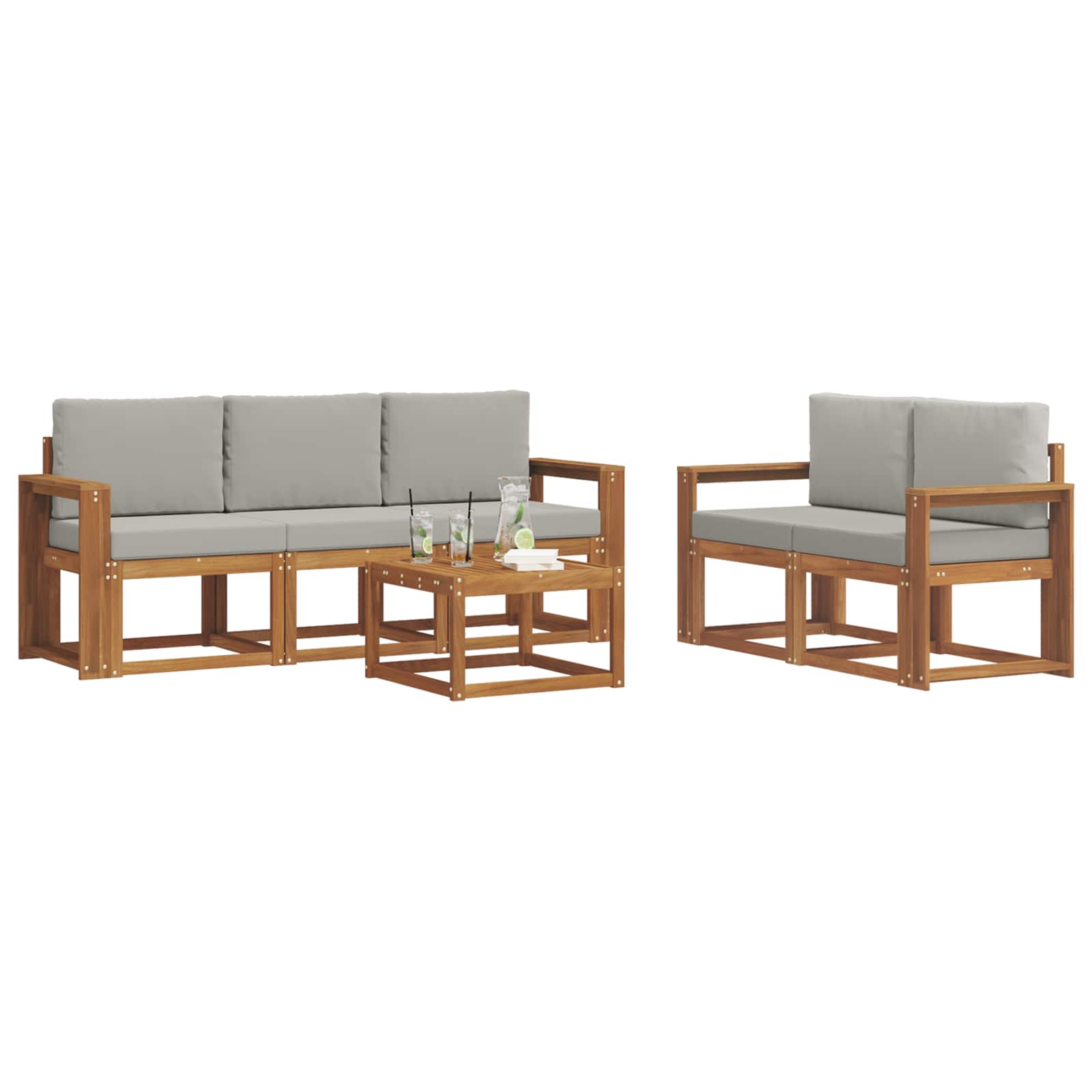 Set vanjskih sofa s jastukom 6 pcs Prirodna i svijetlo siva
