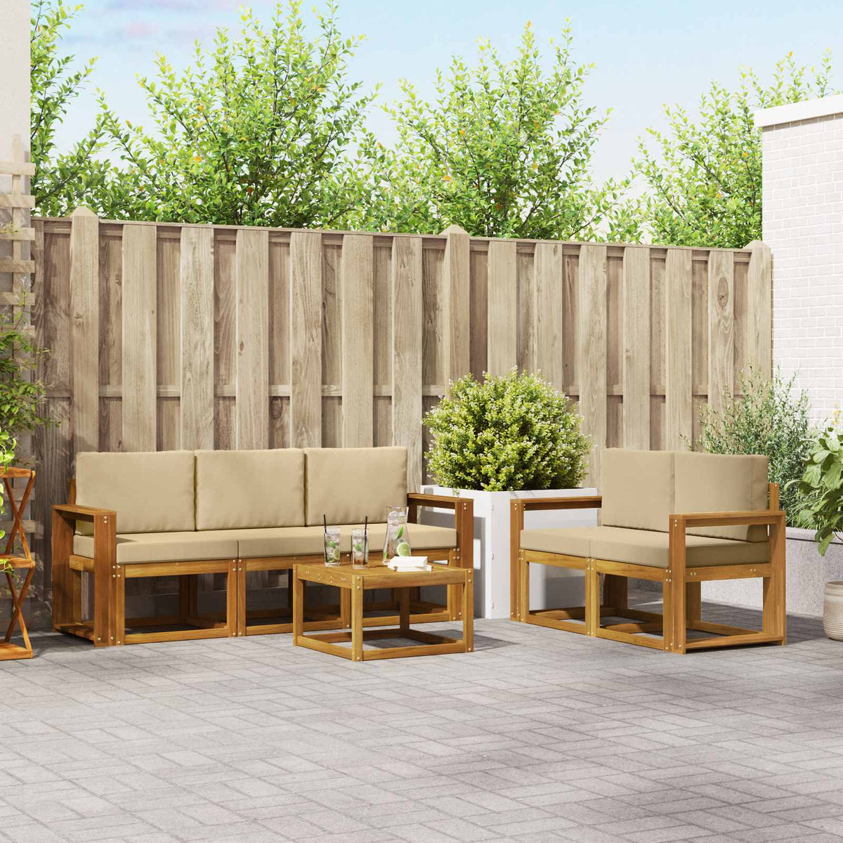 Set vanjskih sofa 6 kom. Prirodna i bež