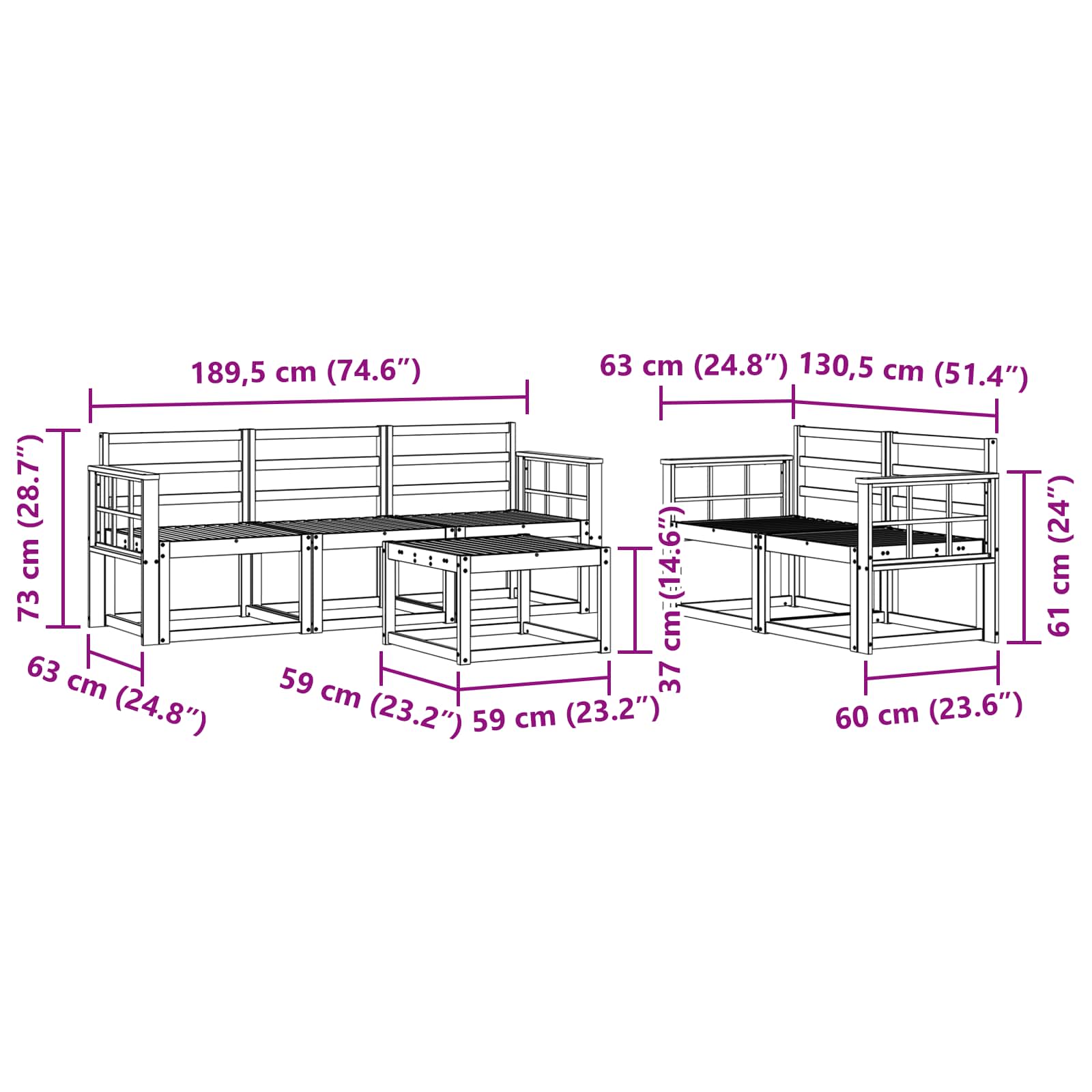 Set vanjskih sofa 6 pcs Prirodna