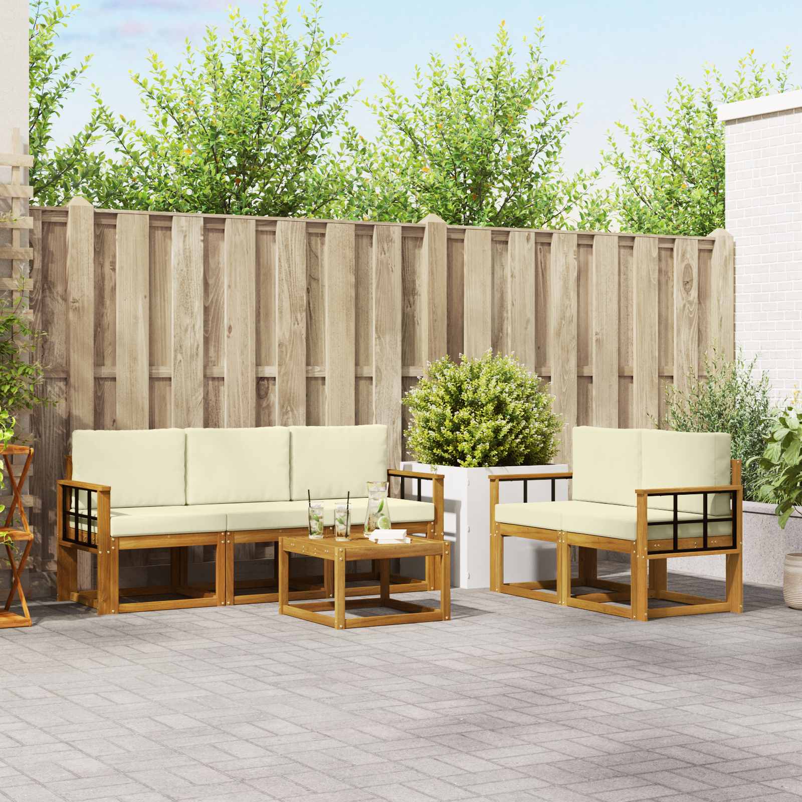 Set vanjskih sofa s jastukom 6 pcs Prirodna i krem