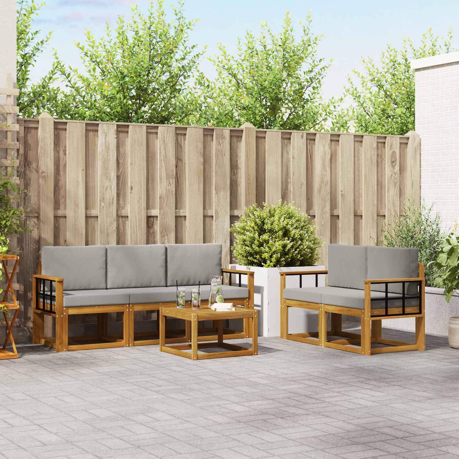 Set vanjskih sofa s jastukom 6 pcs Prirodna i svijetlo siva