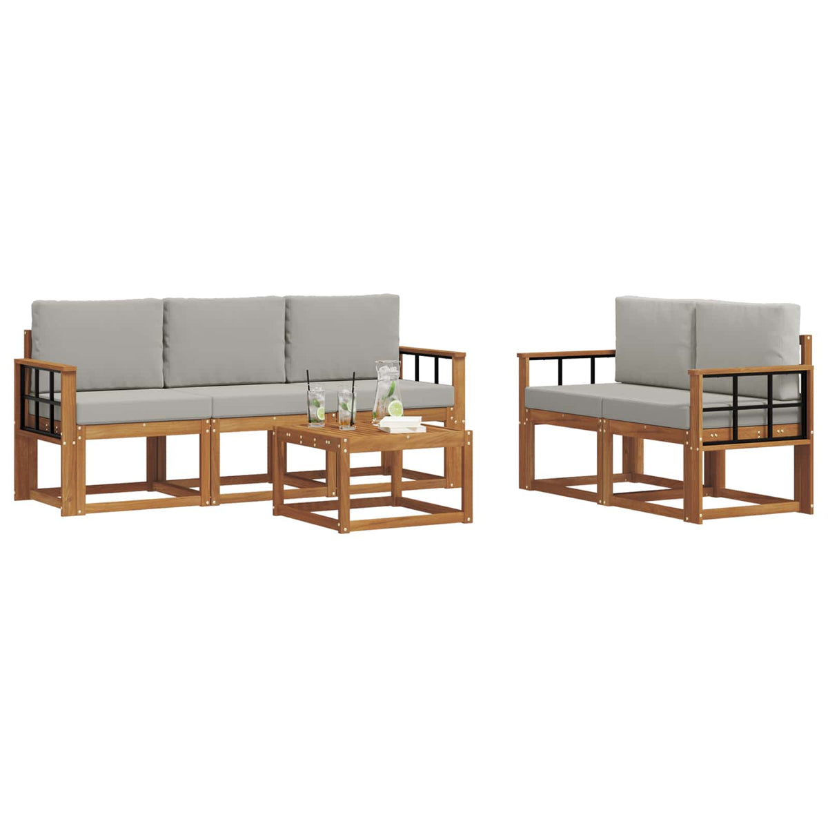 Set vanjskih sofa 6 kom. Prirodna i svijetlo siva