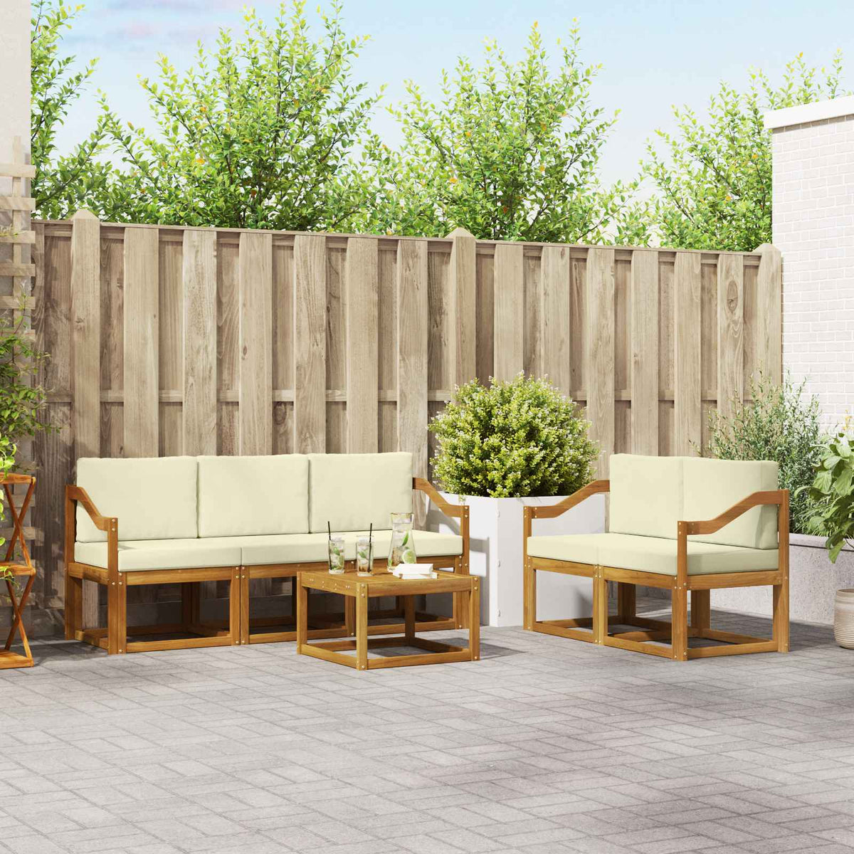 Set vanjskih sofa 6 kom. Prirodna i krem