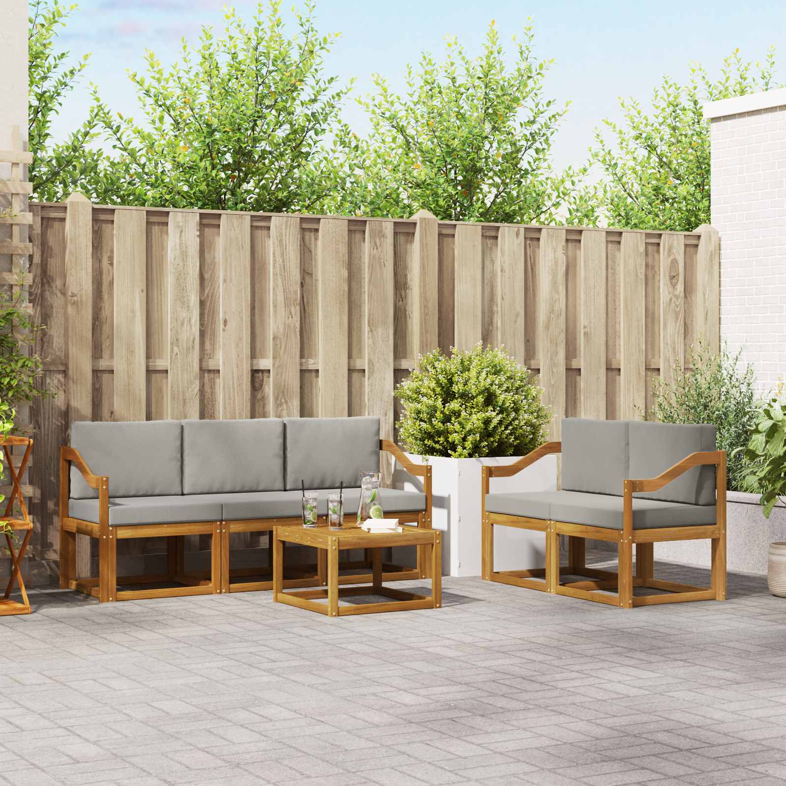 Set vanjskih sofa s jastukom 6 pcs Prirodna i svijetlo siva