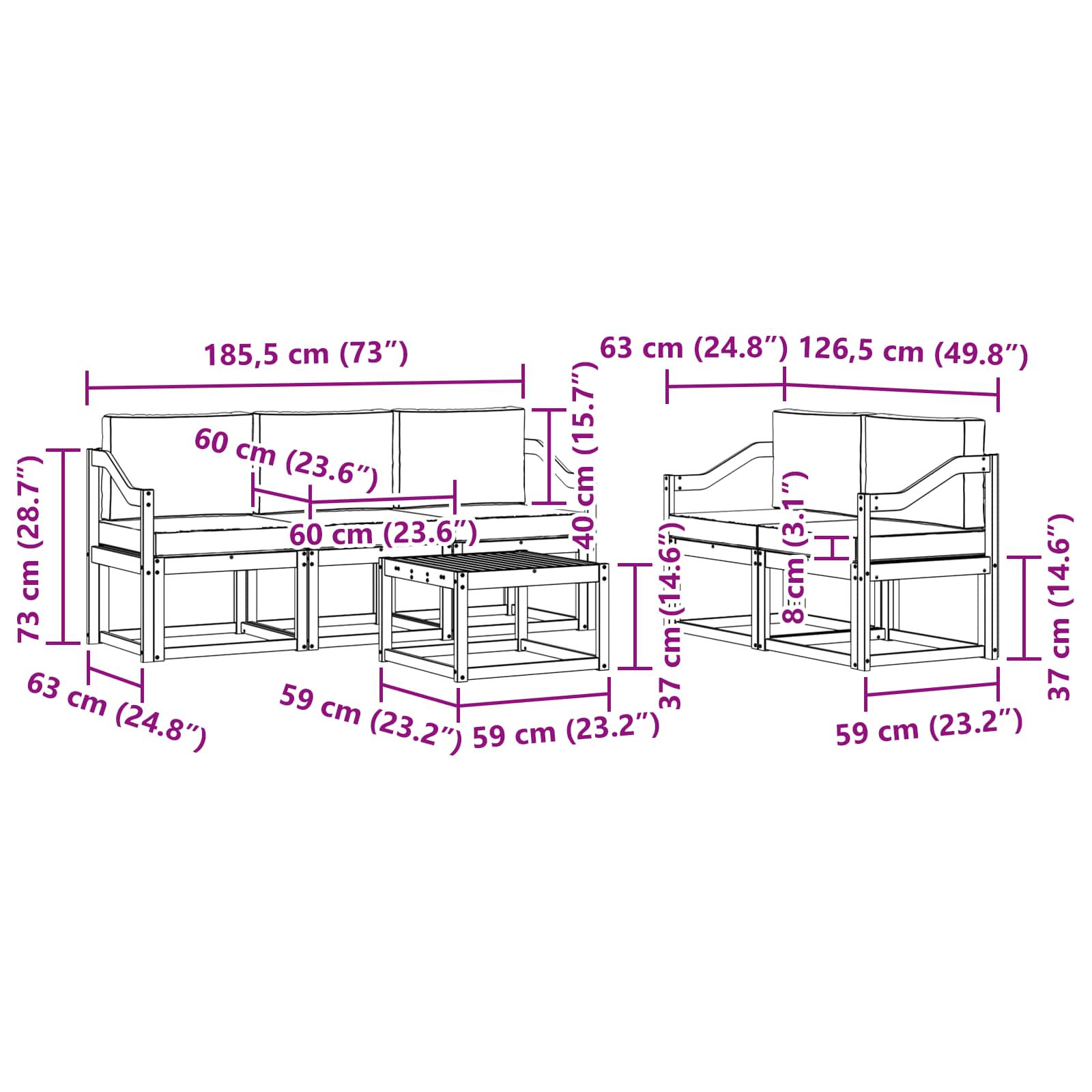 Set vanjskih sofa s jastukom 6 pcs Prirodna i bež