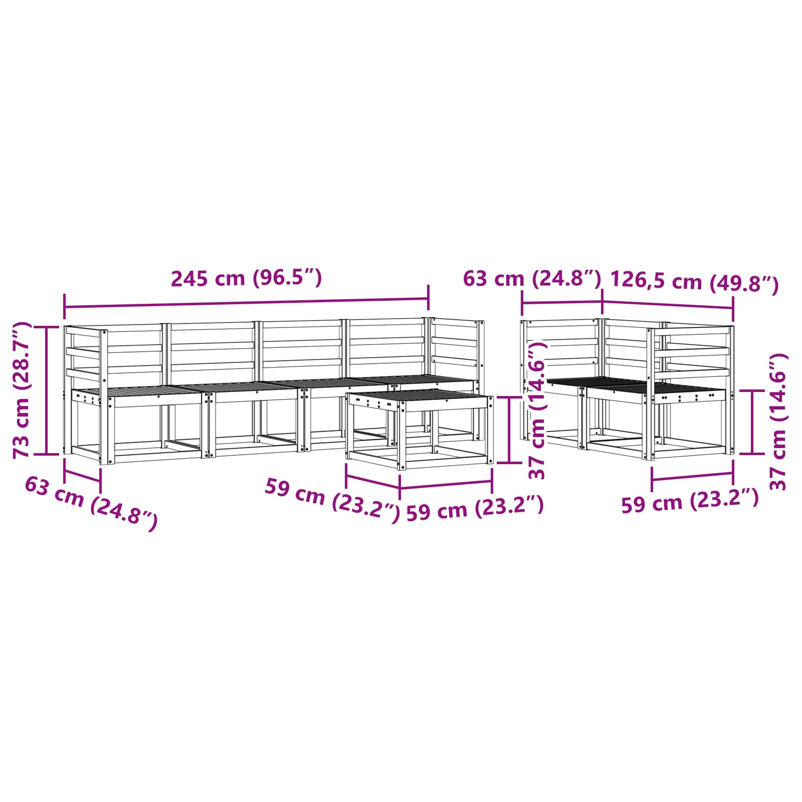 Set vanjskih sofa 7 pcs Prirodna