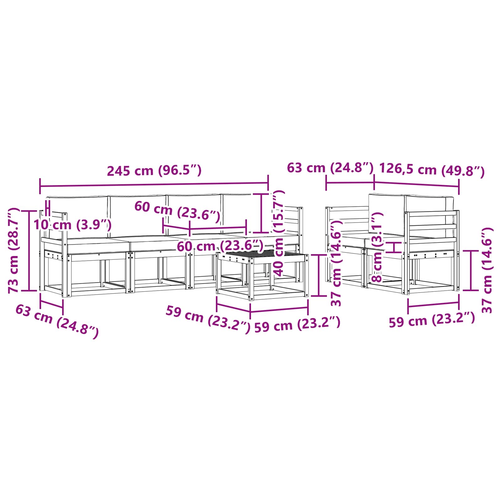 Set vanjskih sofa 7 pcs Prirodna i svijetlo siva