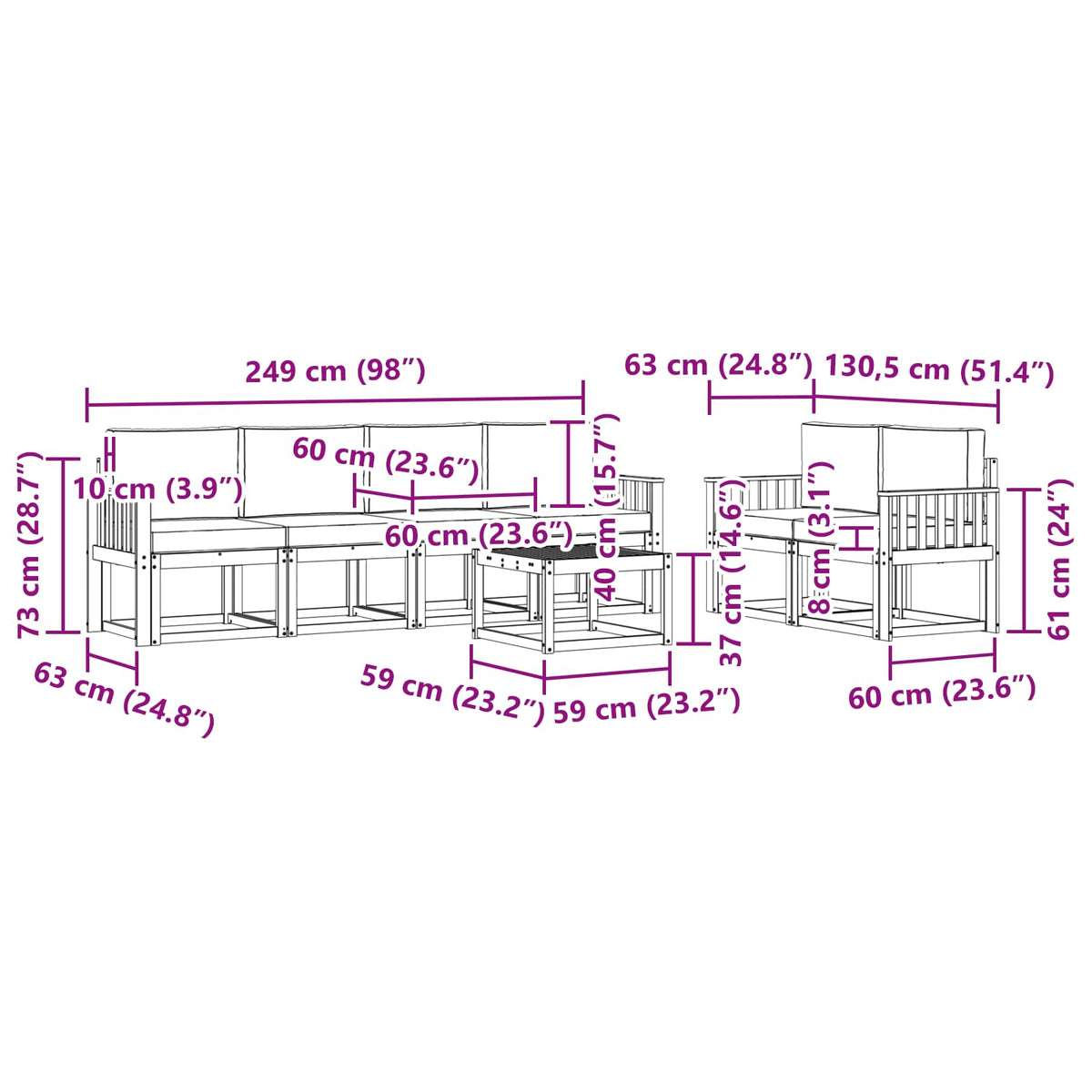 Set vanjskih sofa 7 kom. Prirodna i krem