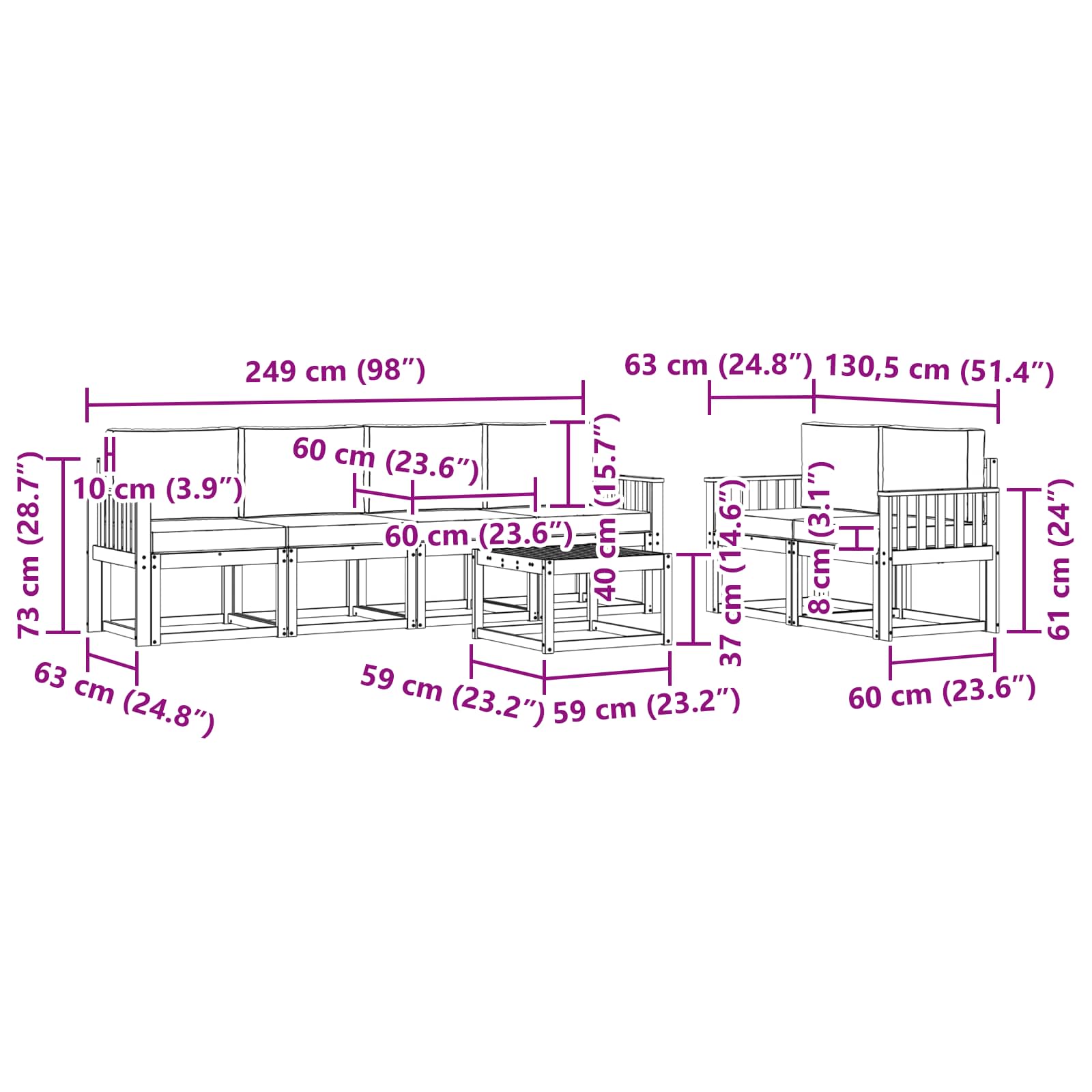 Set vanjskih sofa 7 kom. Prirodna i antracit