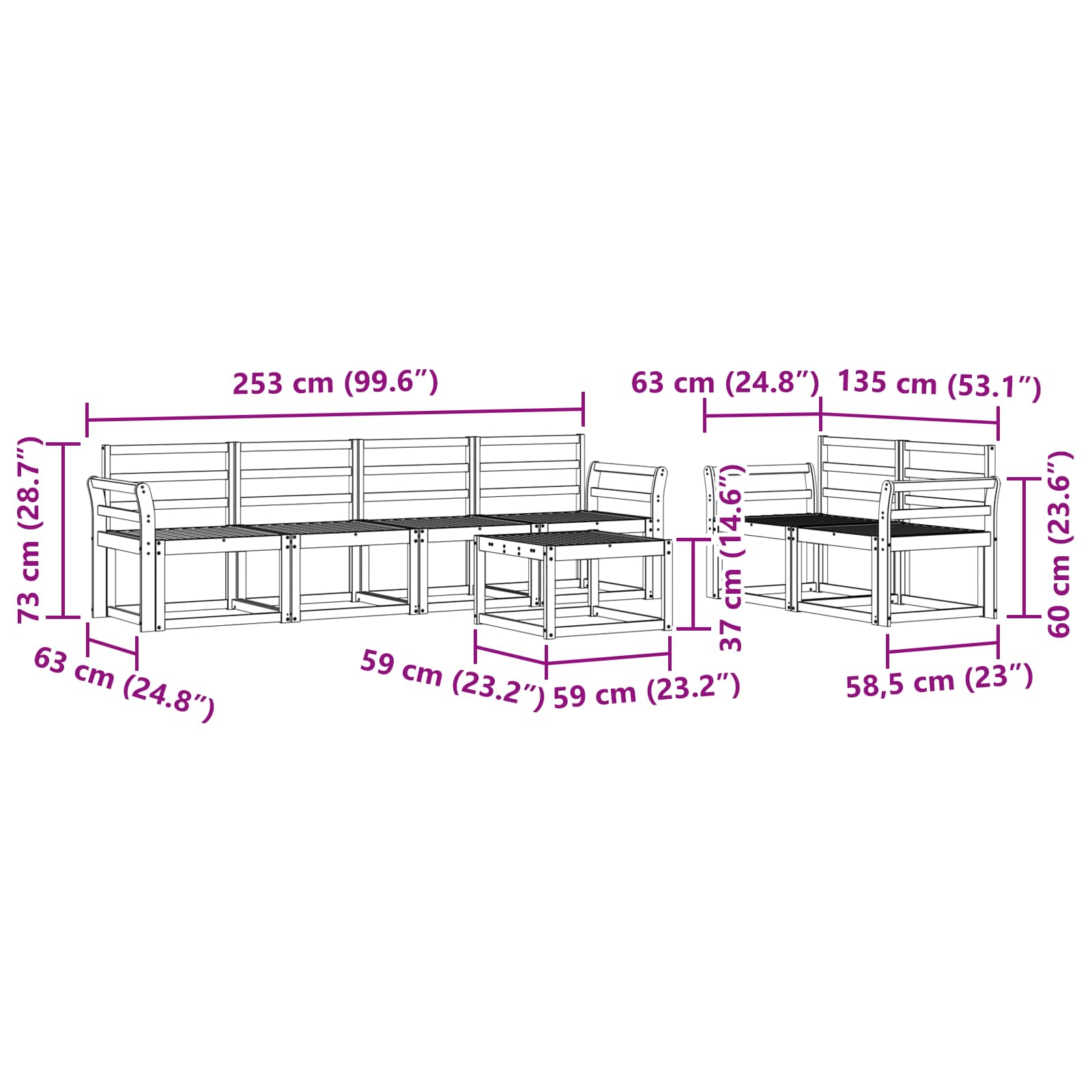 Set vanjskih sofa 7 pcs Prirodna