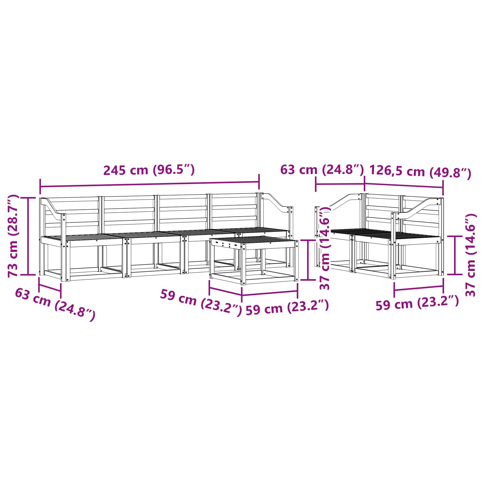 Set vanjskih sofa 7 pcs Prirodna