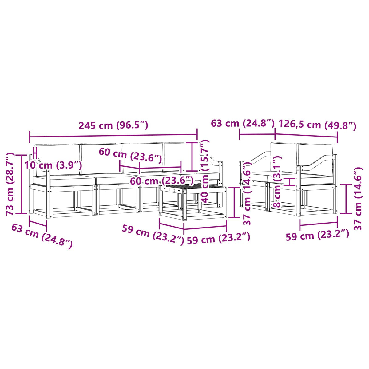 Set vanjskih sofa 7 kom. Prirodna i antracit
