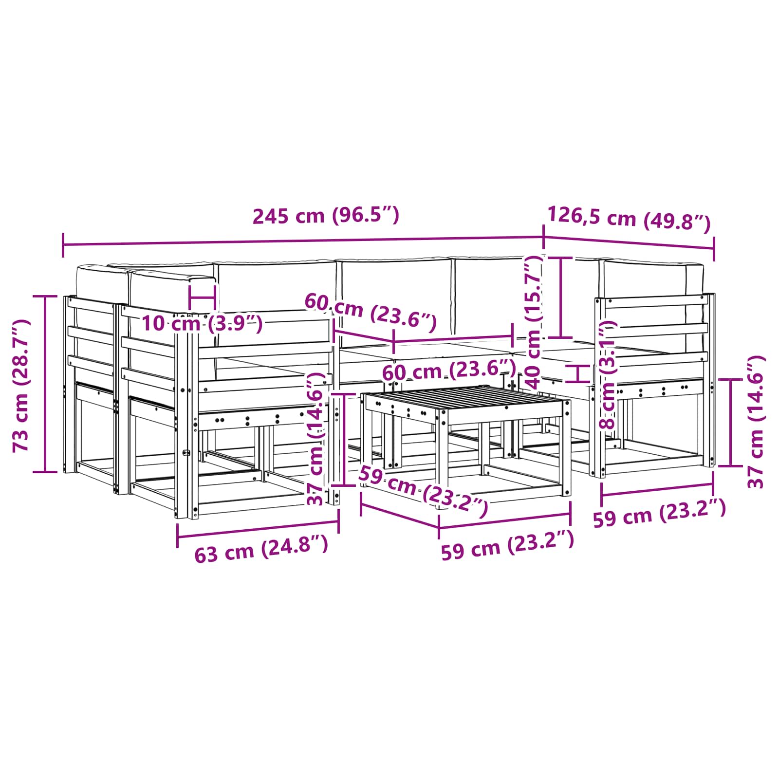 Set vanjskih sofa s jastukom 7 pcs Prirodna i antracit