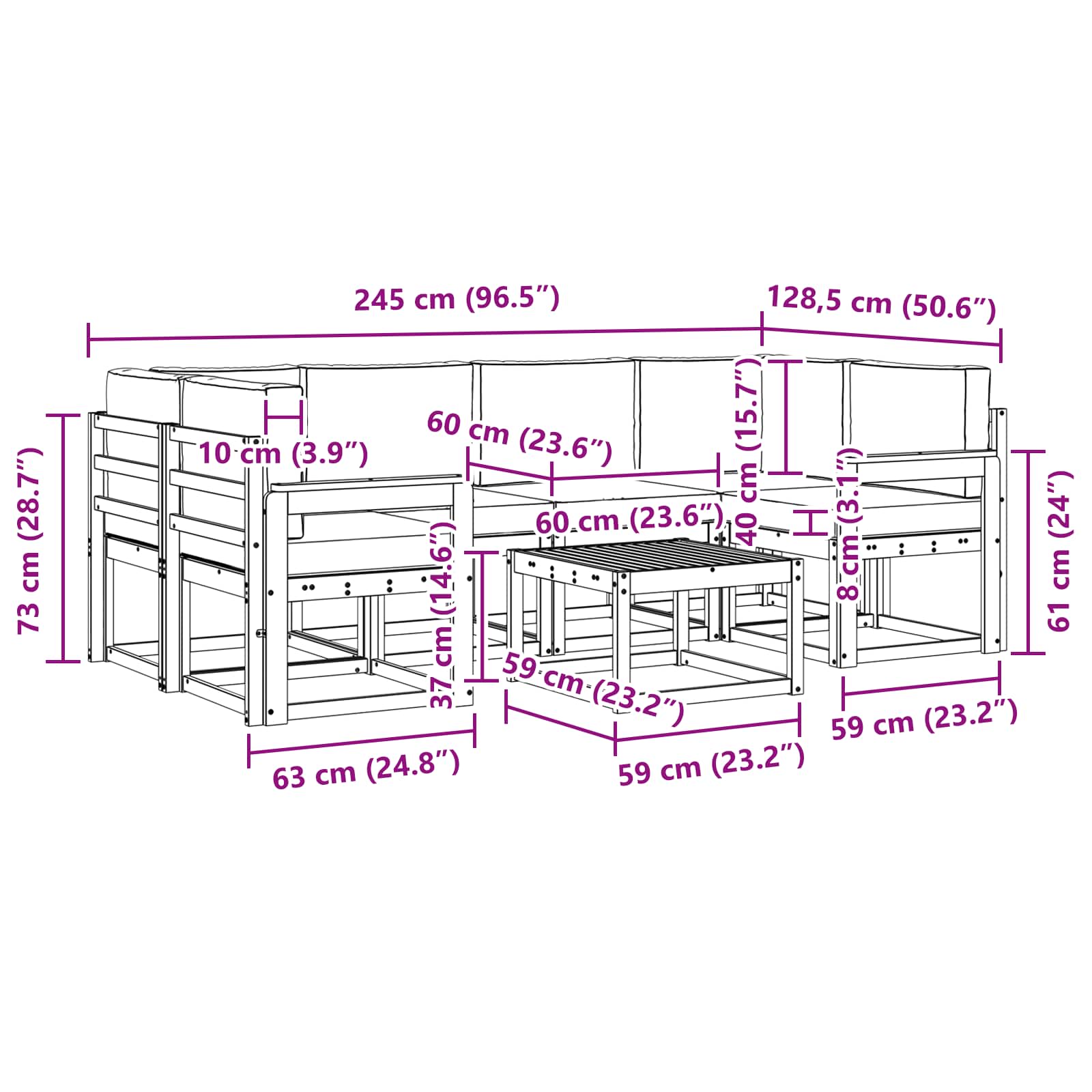 Set vanjskih sofa s jastukom 7 pcs Prirodna i antracit