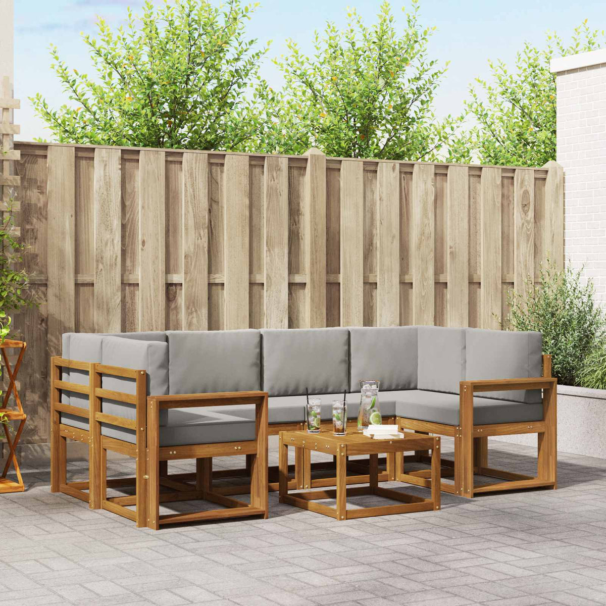 Set vanjskih sofa 7 kom. Prirodna i svijetlo siva