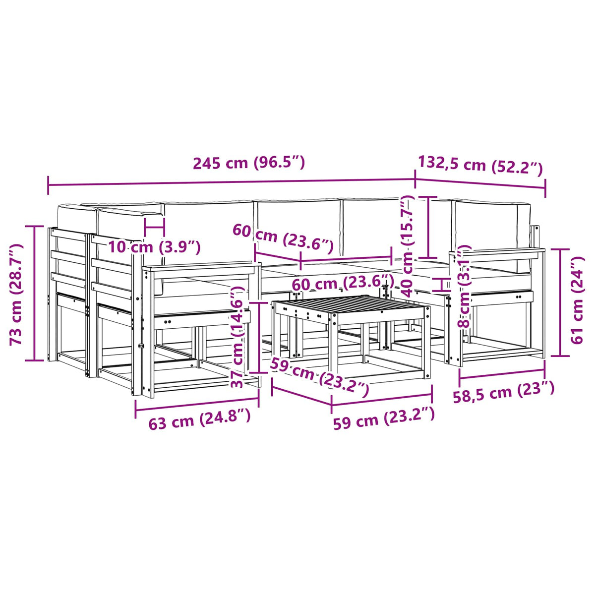 Set vanjskih sofa 7 kom. Prirodna i svijetlo siva