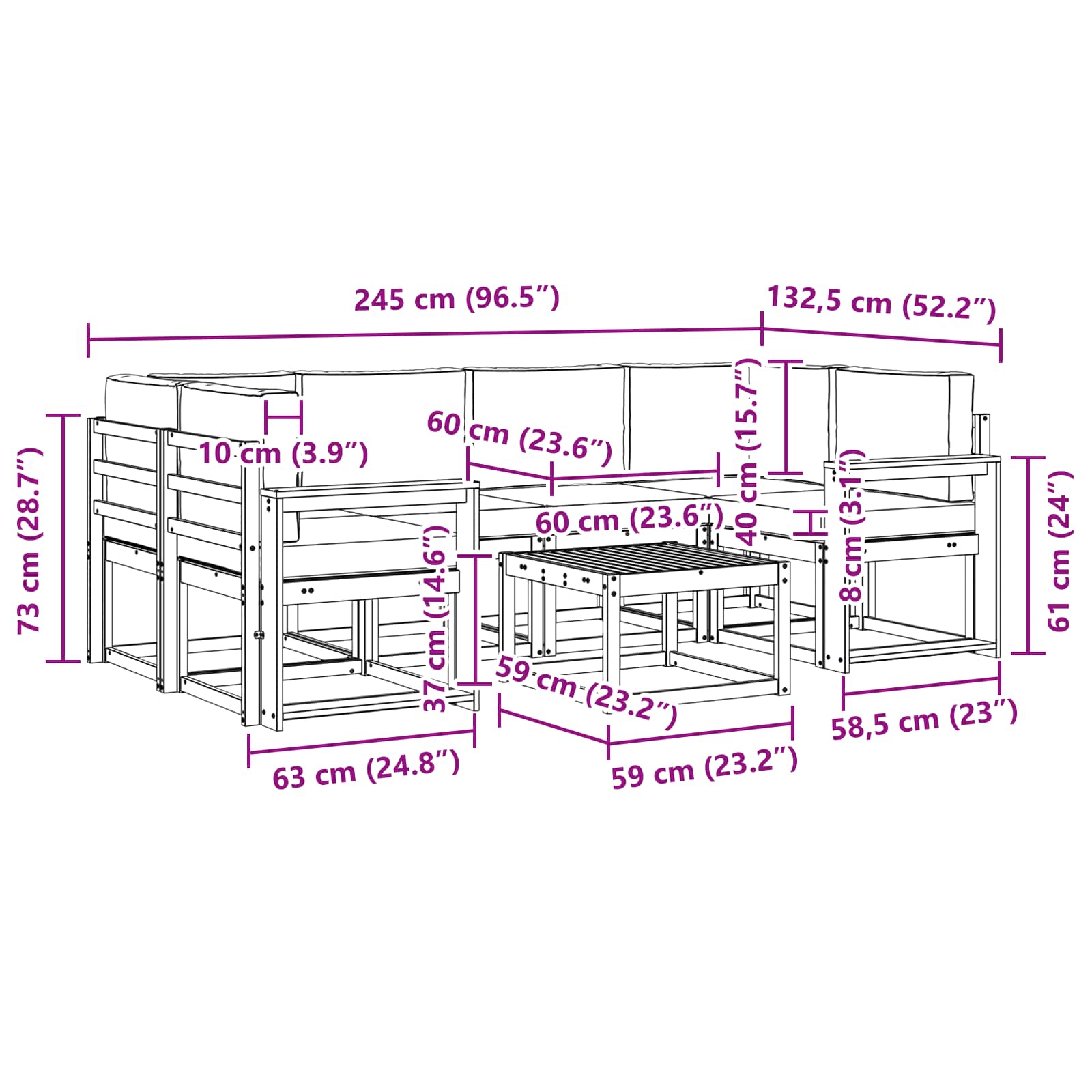 Set vanjskih sofa s jastukom 7 pcs Prirodna i bež