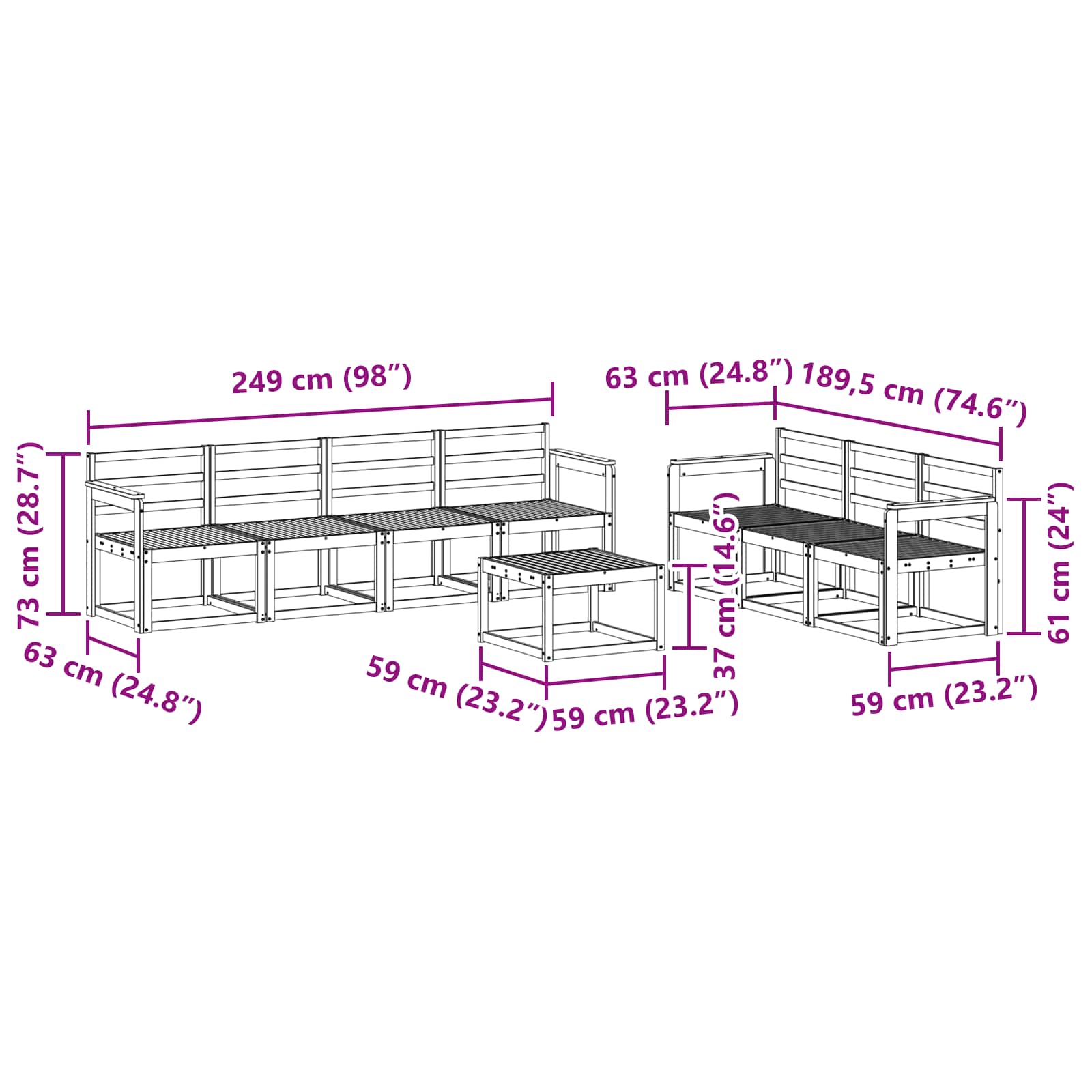 Set vanjskih sofa 8 pcs Prirodna Čvrsto drvo akacije