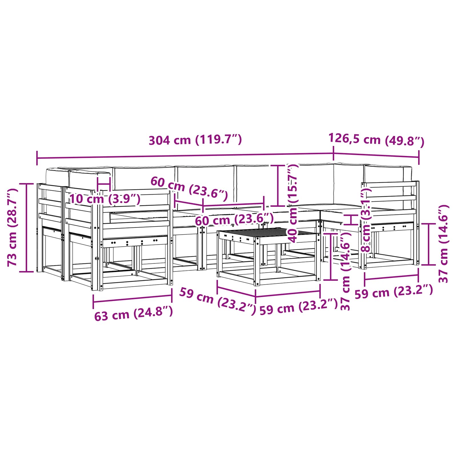 Set vanjskih sofa s jastukom 8 pcs Prirodna i antracit
