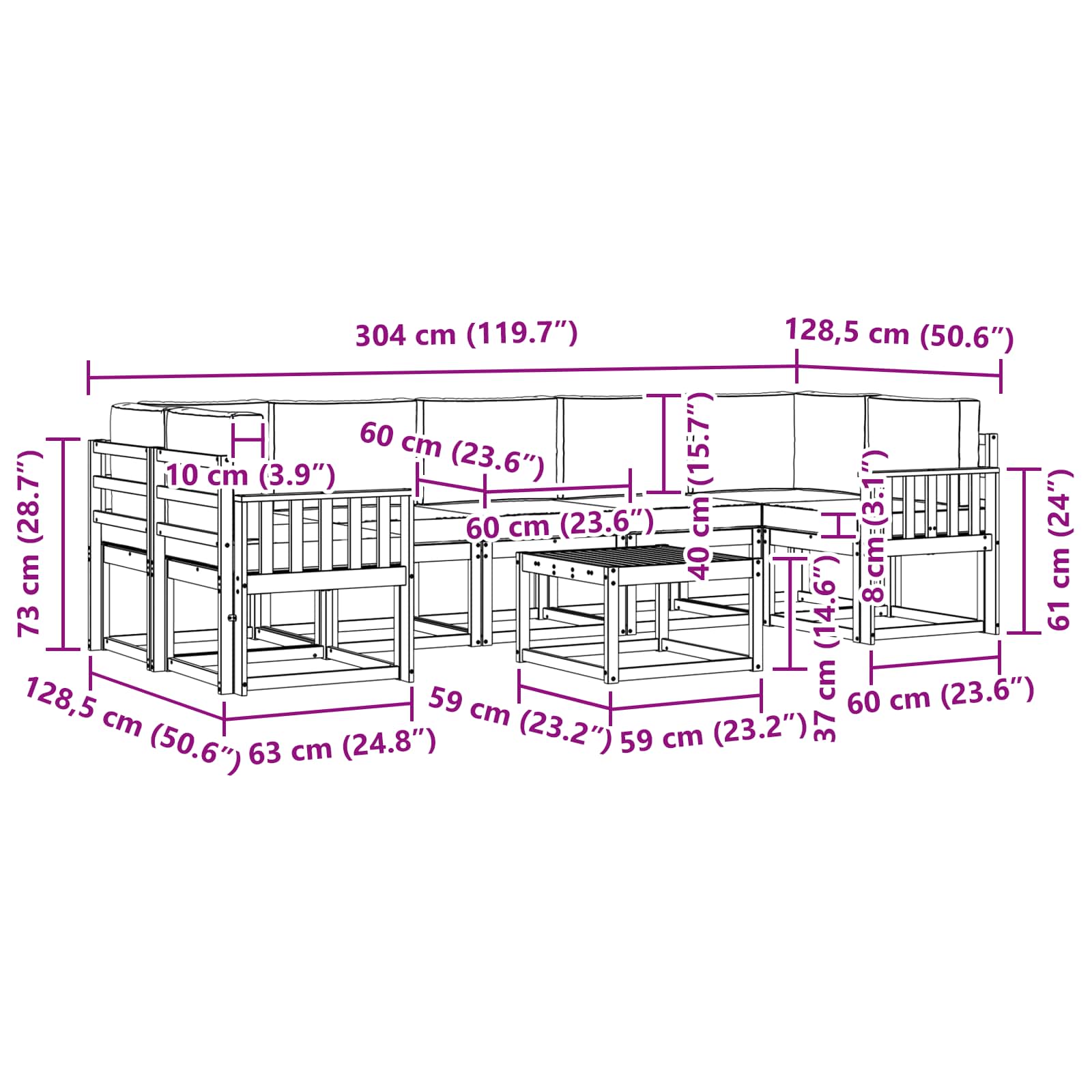 Set vanjskih sofa s jastukom 8 pcs Prirodna i bež