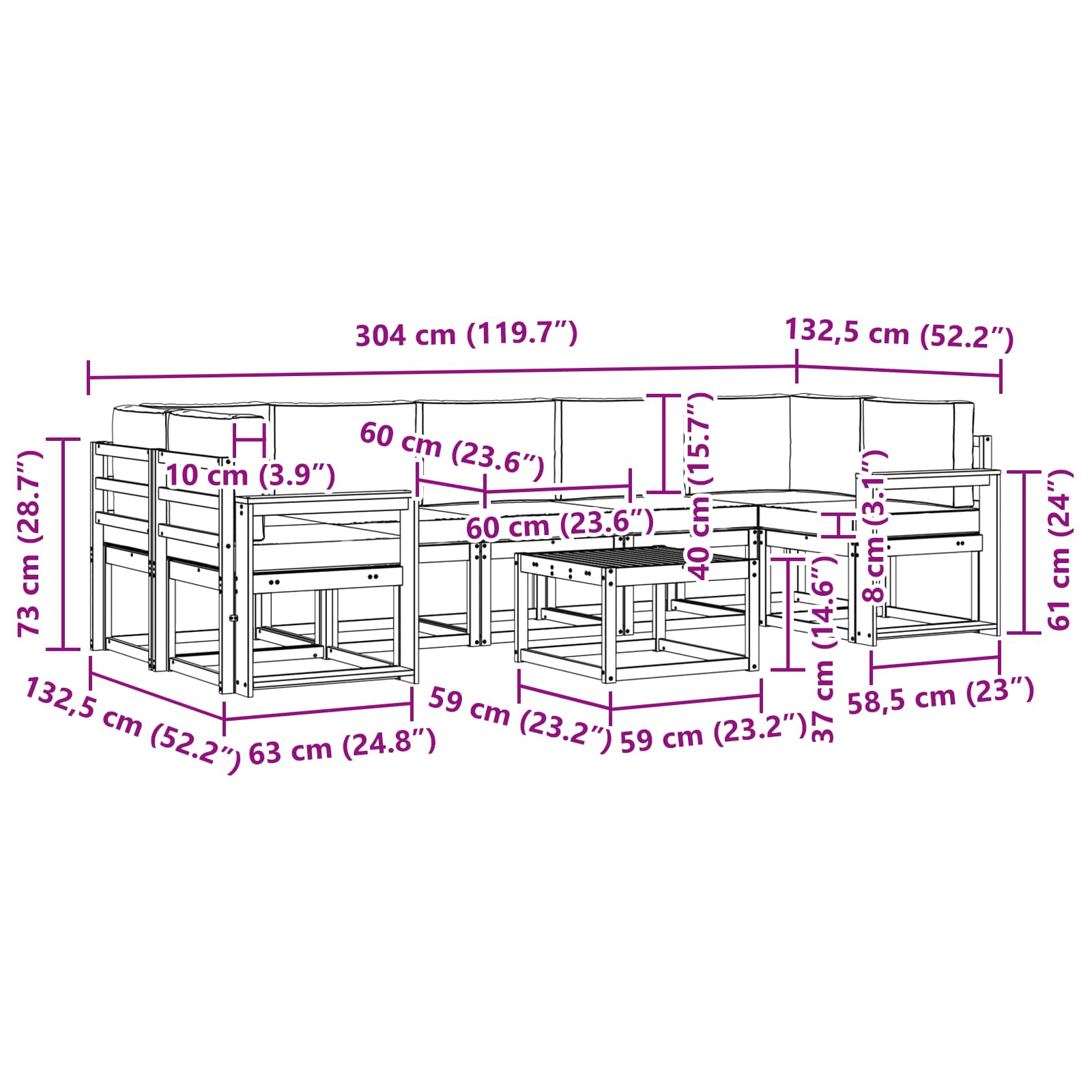 Set vanjskih sofa s jastukom 8 pcs Prirodna i antracit