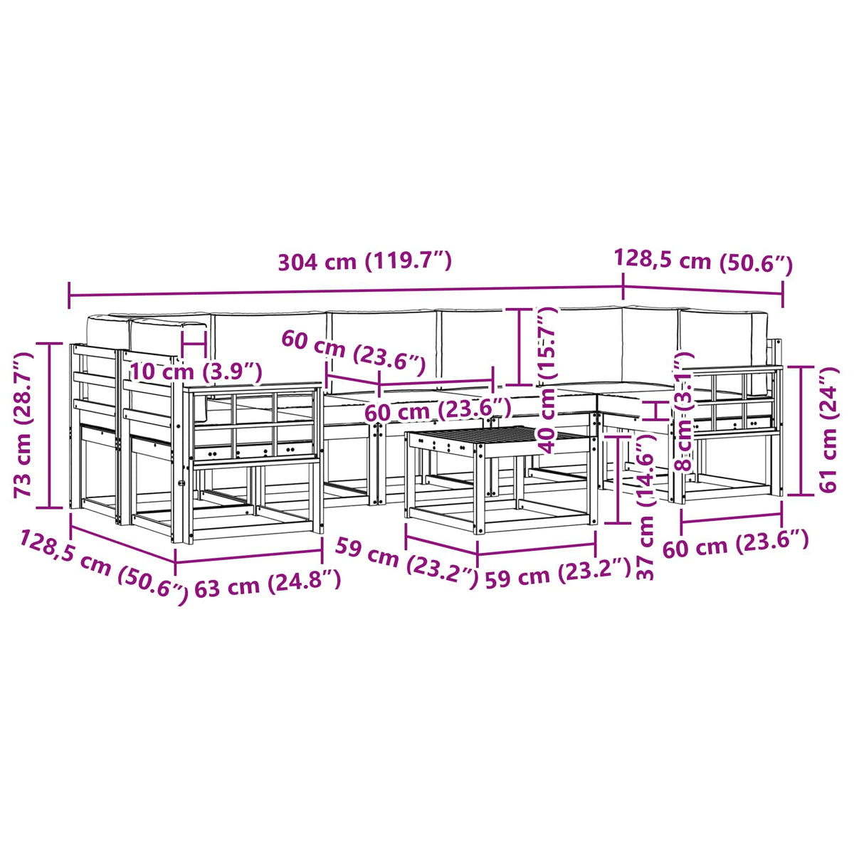 Set vanjskih sofa 8 kom. Prirodna i krem