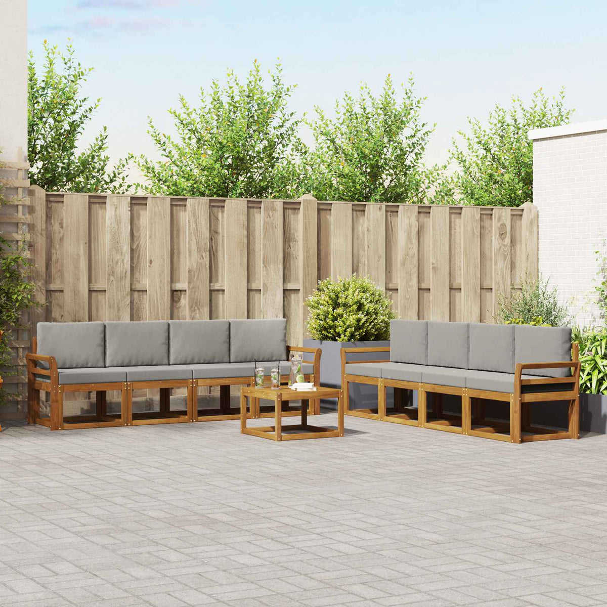 Set vanjskih sofa 9 kom. Prirodna i svijetlo siva