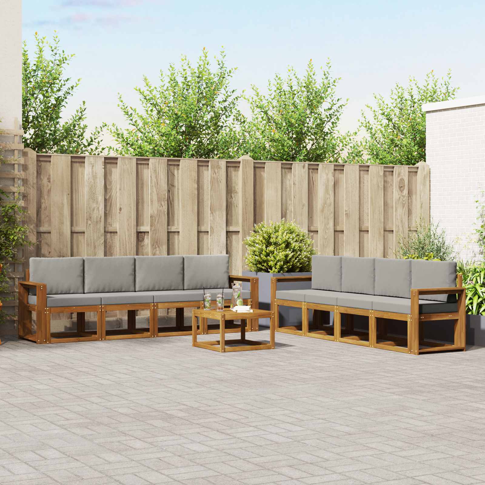Set vanjskih sofa s jastukom 9 pcs Prirodna i svijetlo siva