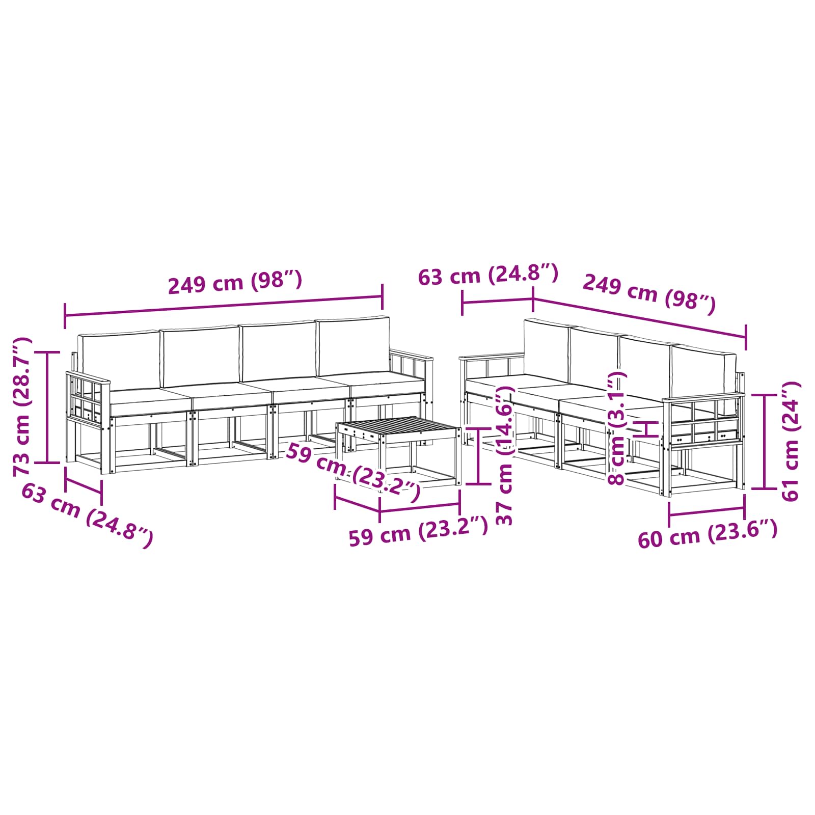 Set vanjskih sofa s jastukom 9 pcs Prirodna i antracit
