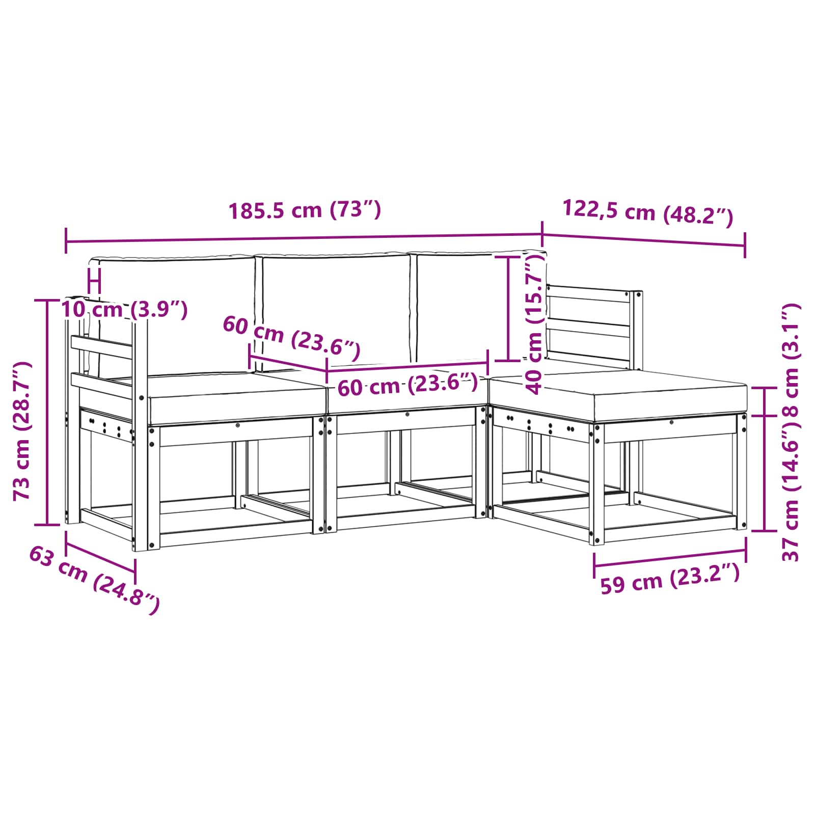 Set vanjskih sofa s jastukom 4 pcs Prirodna i krem