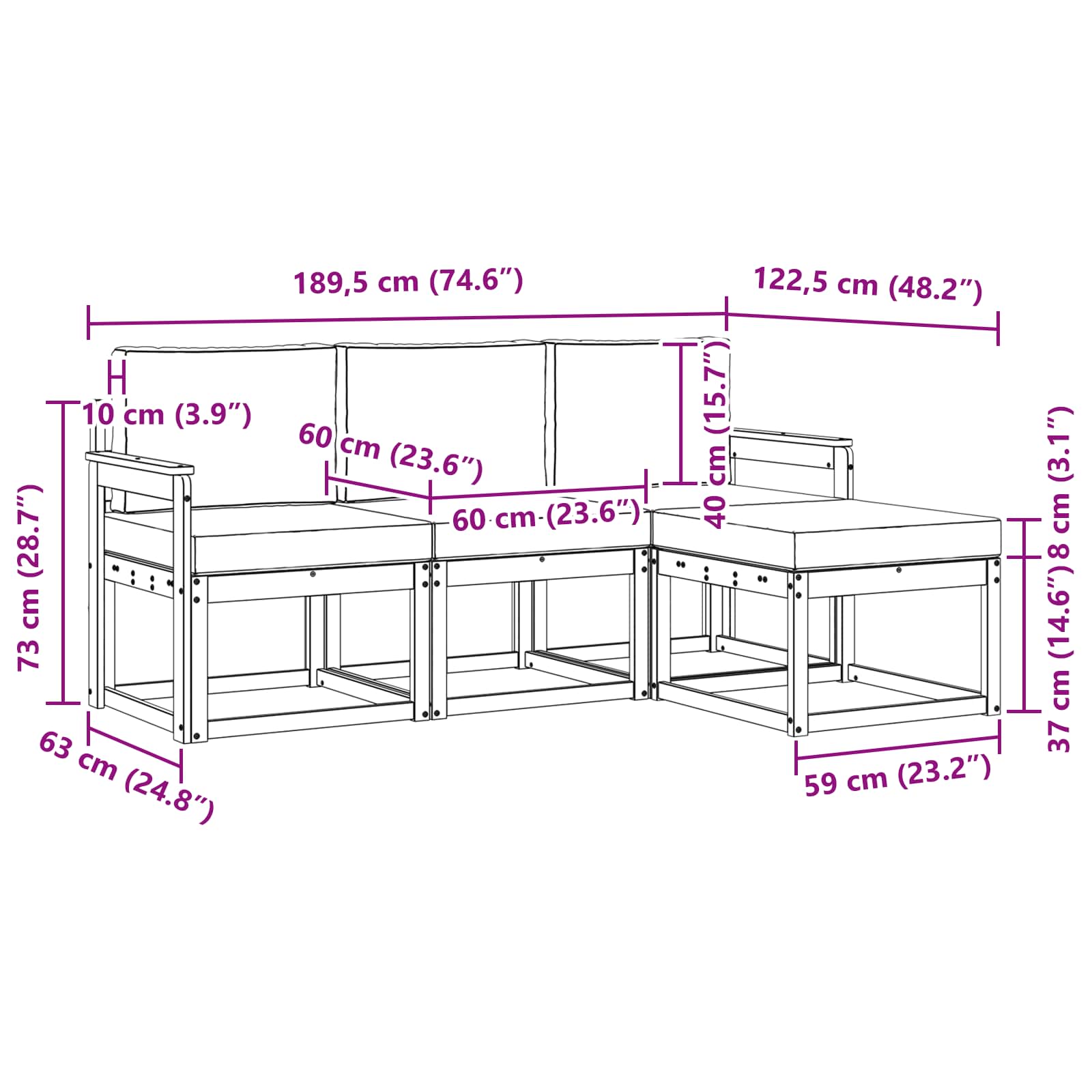 Set vanjskih sofa s jastukom 4 pcs Prirodna i svijetlo siva