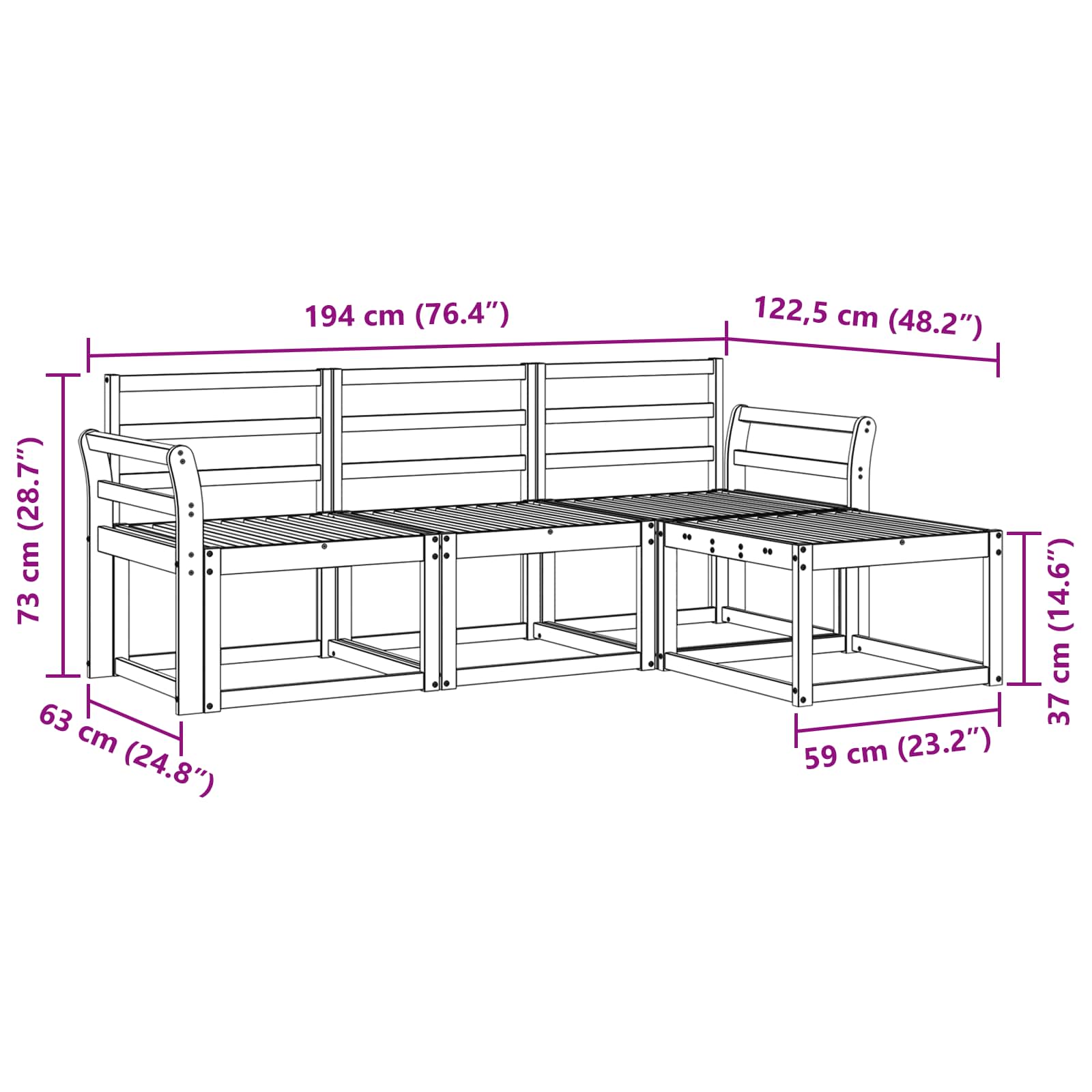 Set vanjskih sofa 4 pcs Prirodna