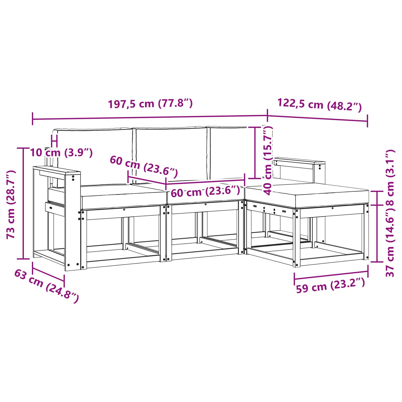 Set vanjskih sofa s jastukom 4 pcs Prirodna i svijetlo siva
