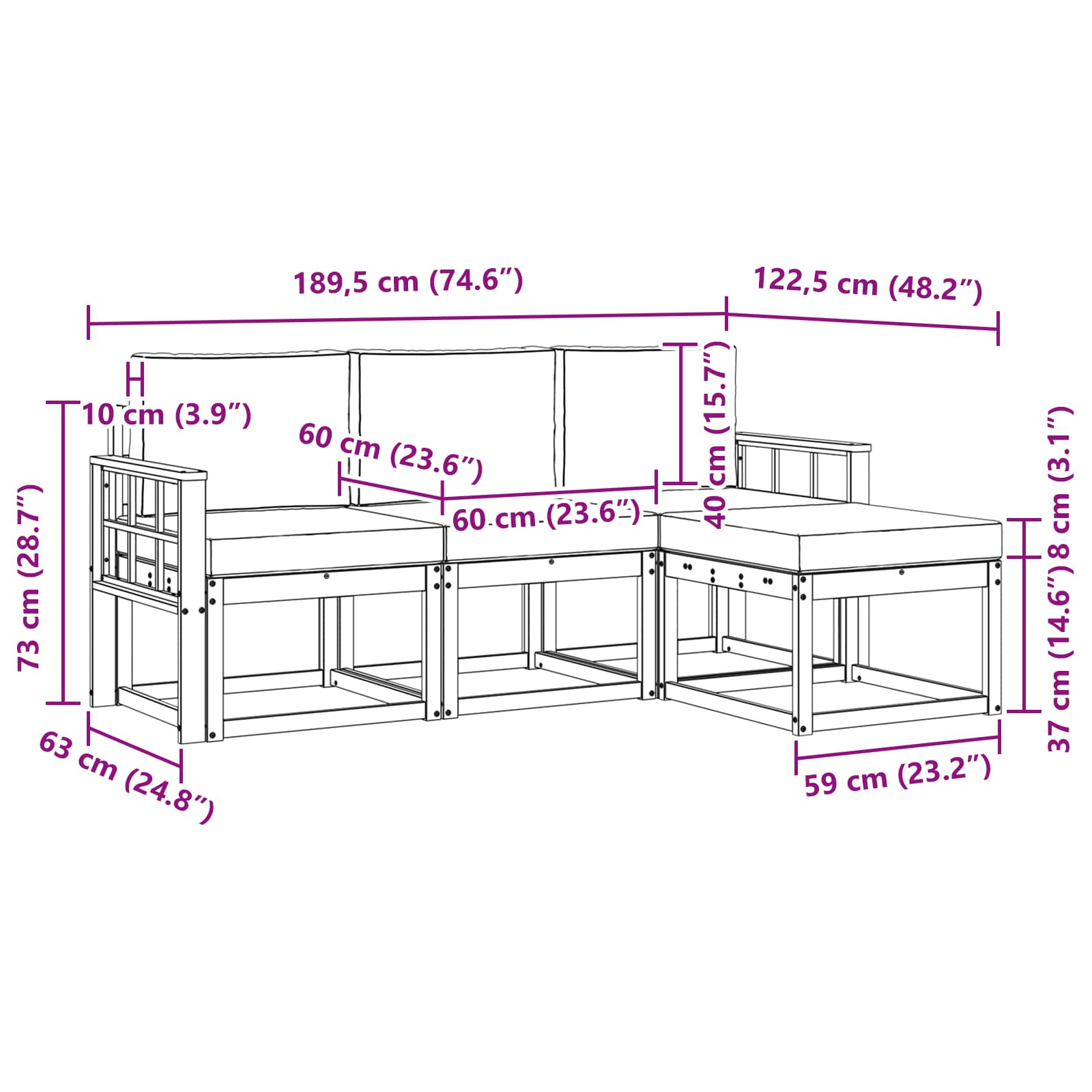 Set vanjskih sofa s jastukom 4 pcs Prirodna i krem
