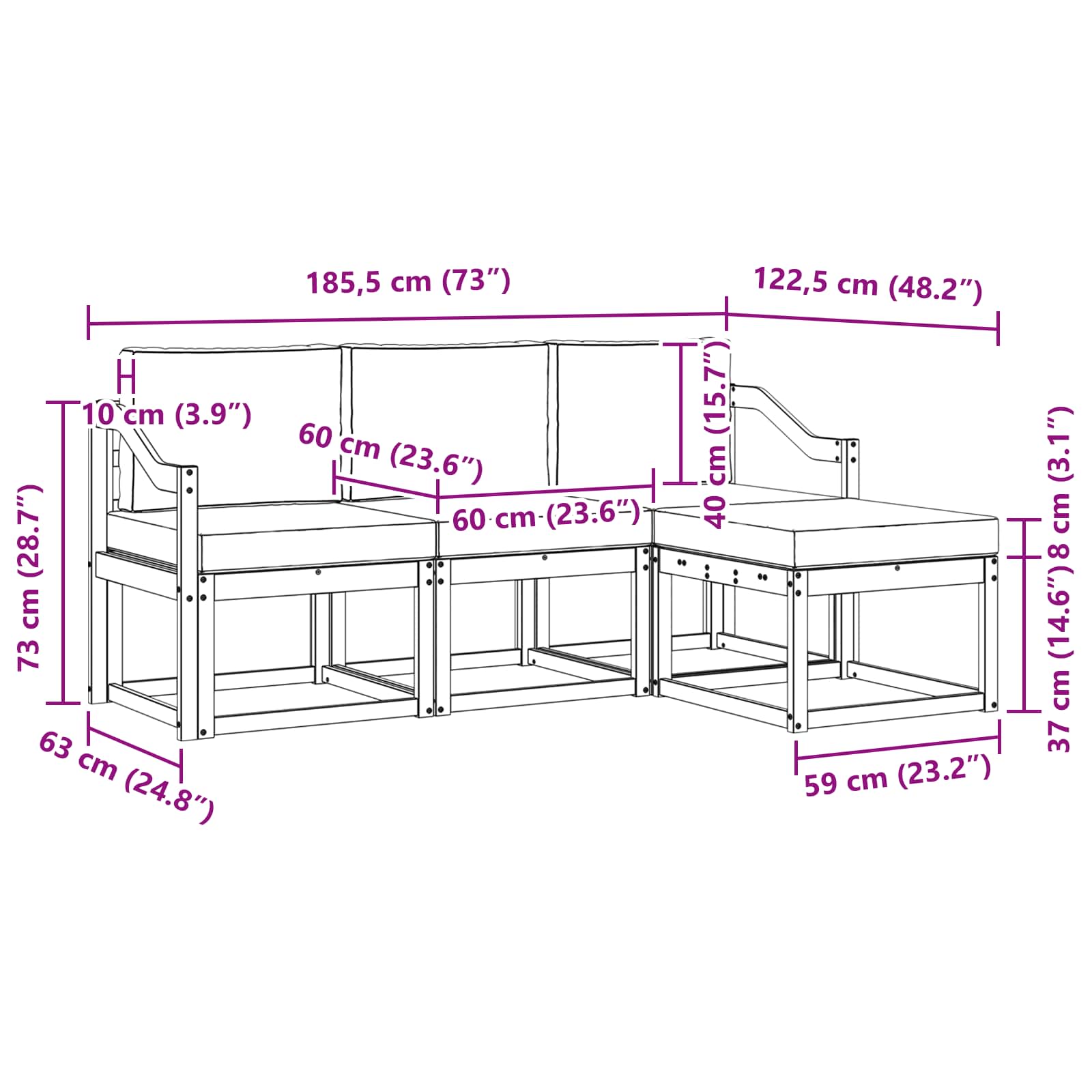 Set vanjskih sofa s jastukom 4 pcs Prirodna i antracit