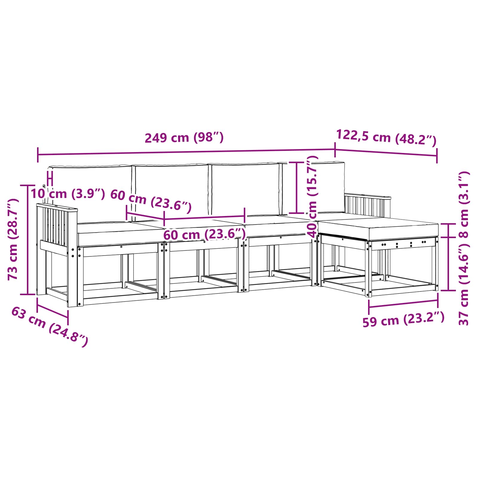Set vanjskih sofa 5 pcs Prirodna i bež Čvrsto drvo akacije
