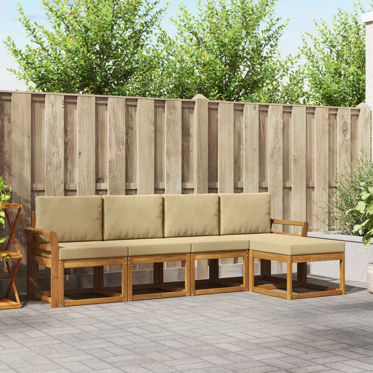 Set vanjskih sofa 5 kom. Prirodna i bež Smeđa 253 x 122,5 x 73 cm