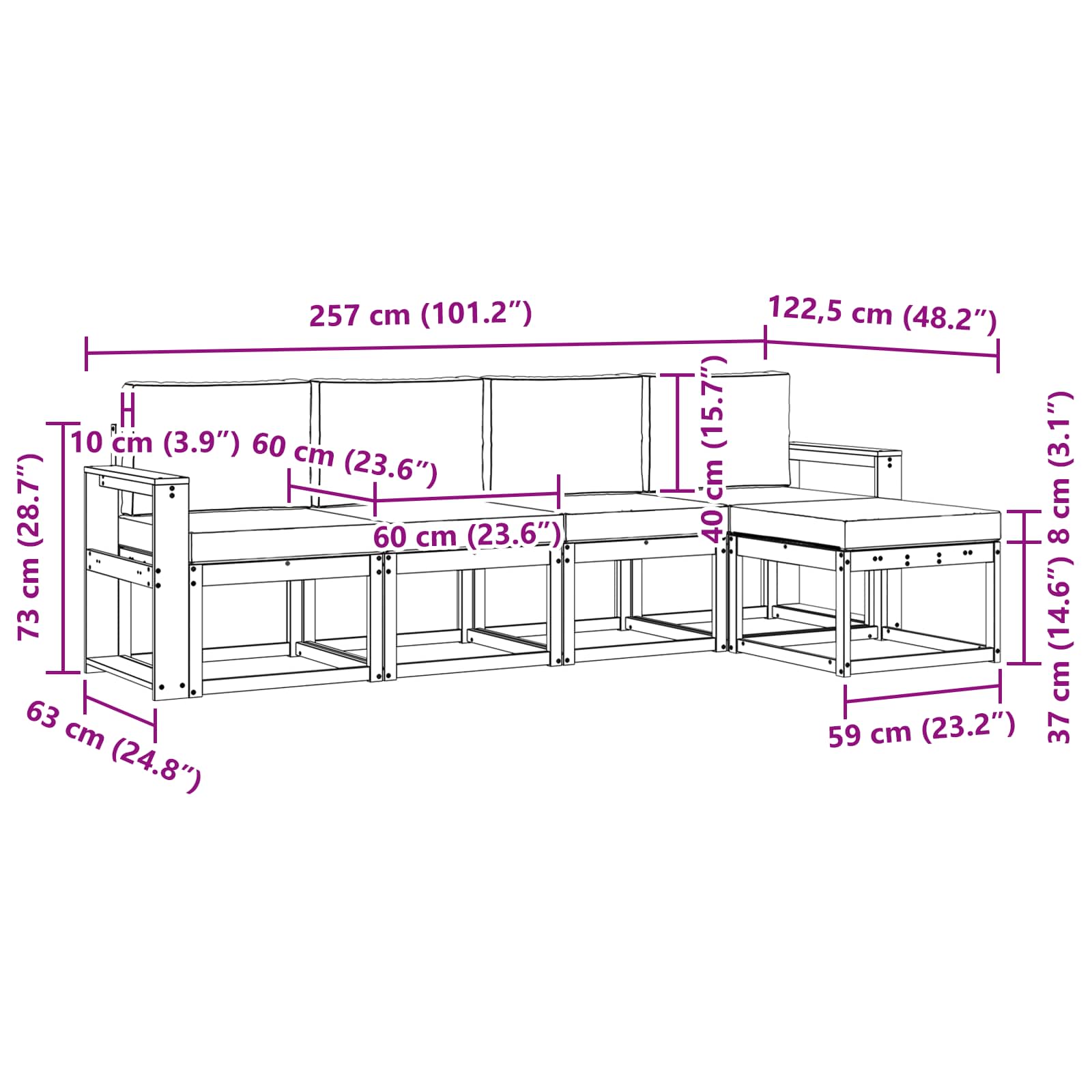 Set vanjskih sofa 5 pcs Prirodna i antracit Čvrsto drvo akacije