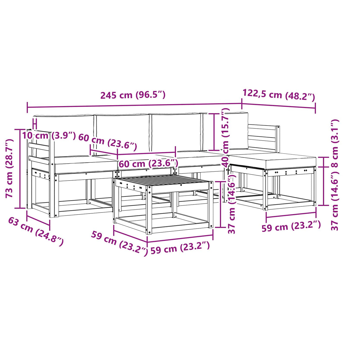 Set vanjskih sofa 6 kom. Prirodna i bež