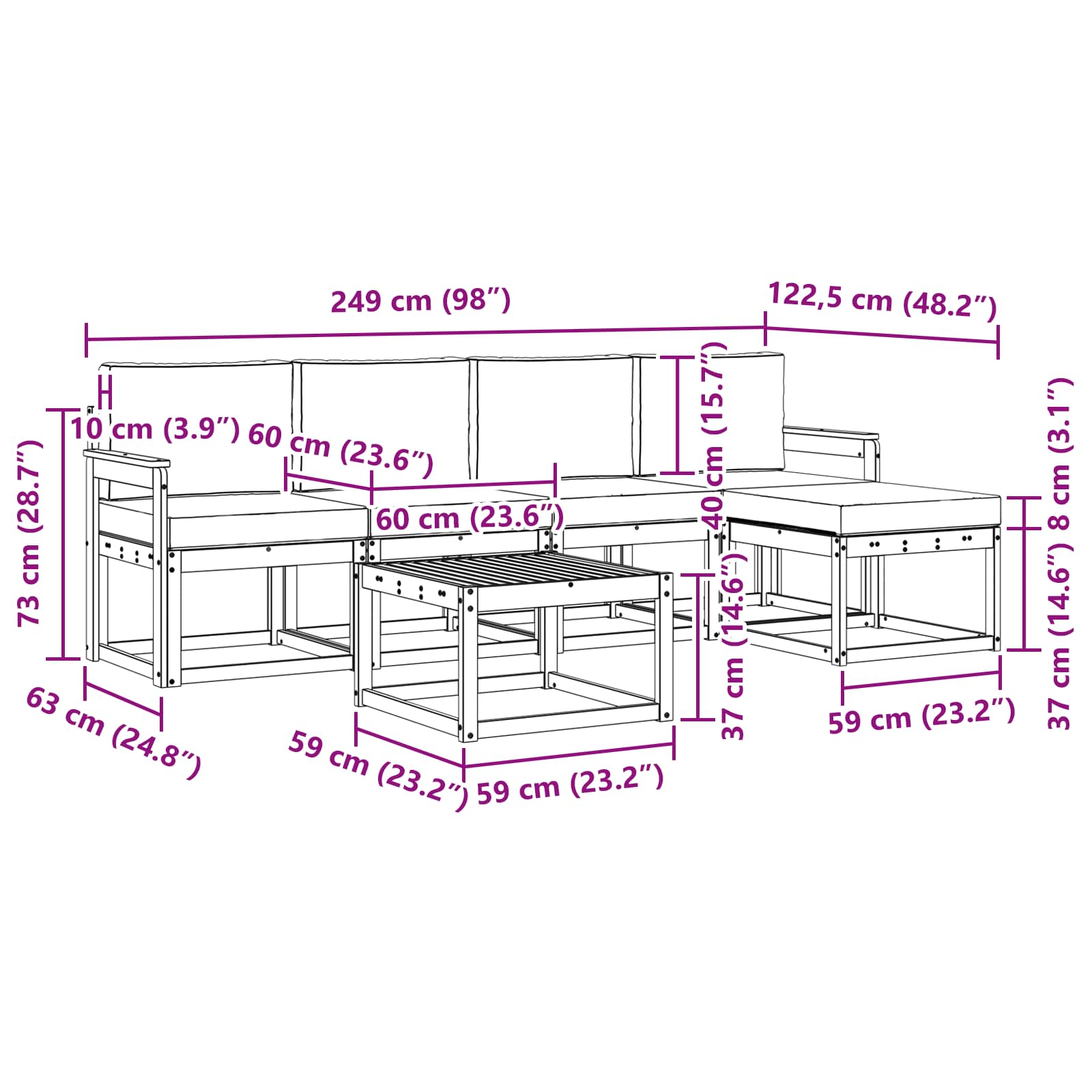 Set vanjskih sofa s jastukom 6 pcs Prirodna i svijetlo siva