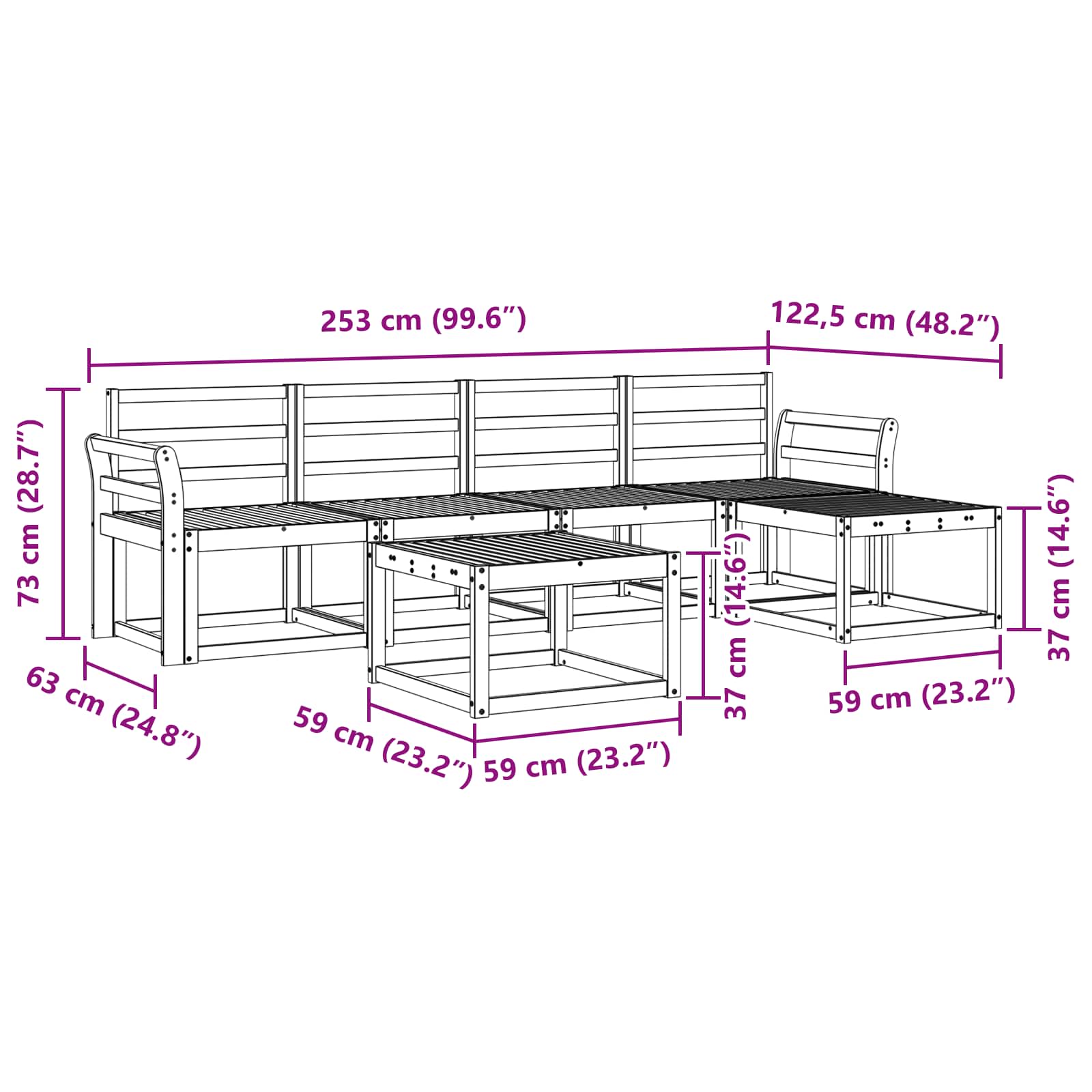 Set vanjskih sofa 6 pcs Prirodna