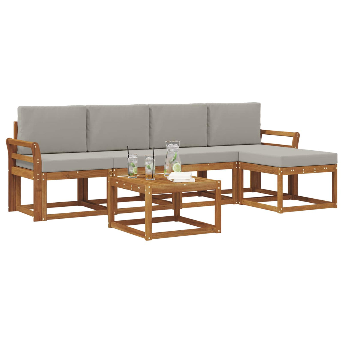 Set vanjskih sofa 6 kom. Prirodna i svijetlo siva