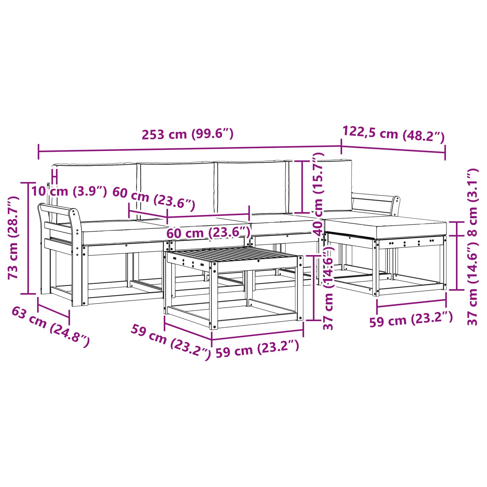 Set vanjskih sofa s jastukom 6 pcs Prirodna i antracit
