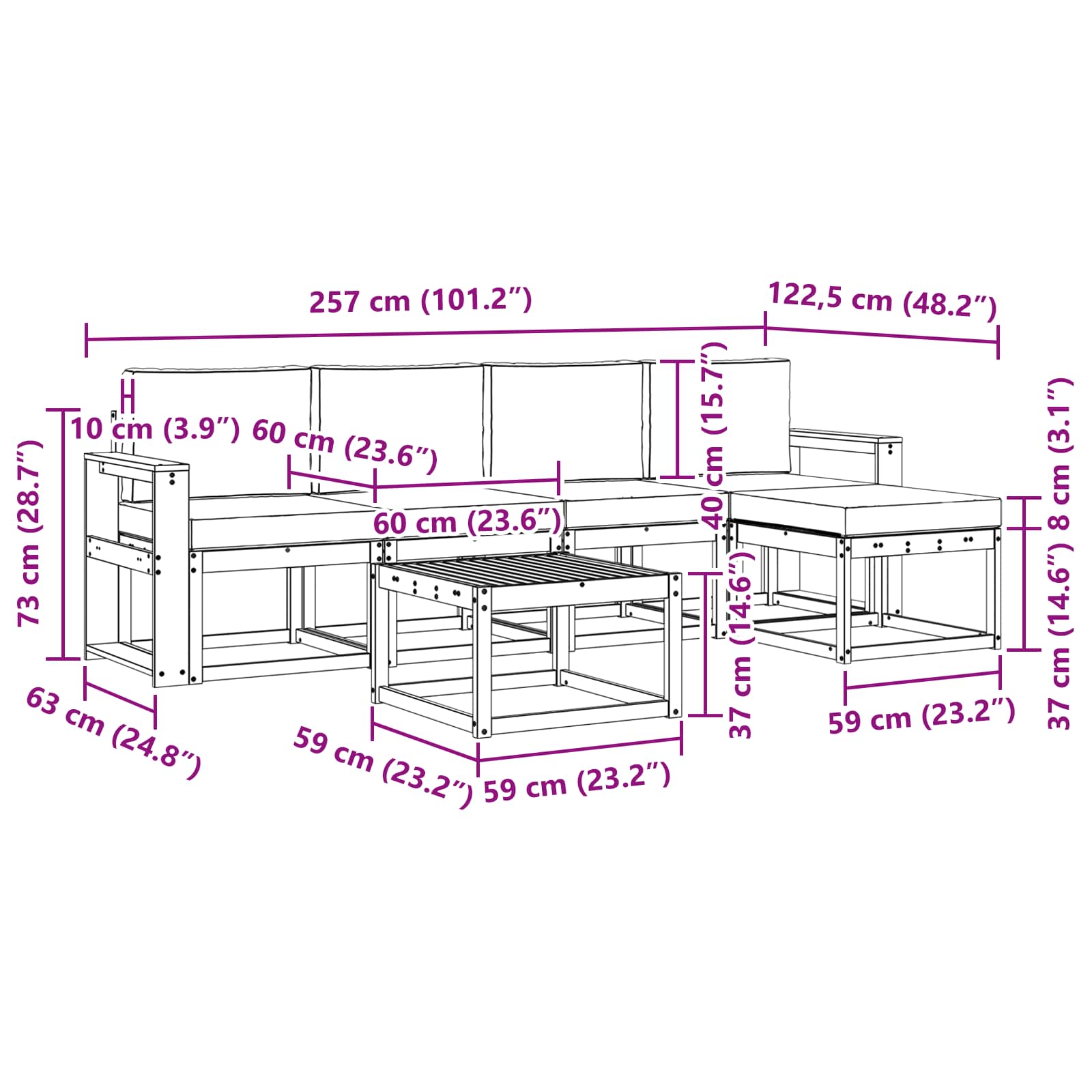 Set vanjskih sofa s jastukom 6 pcs Prirodna i bež