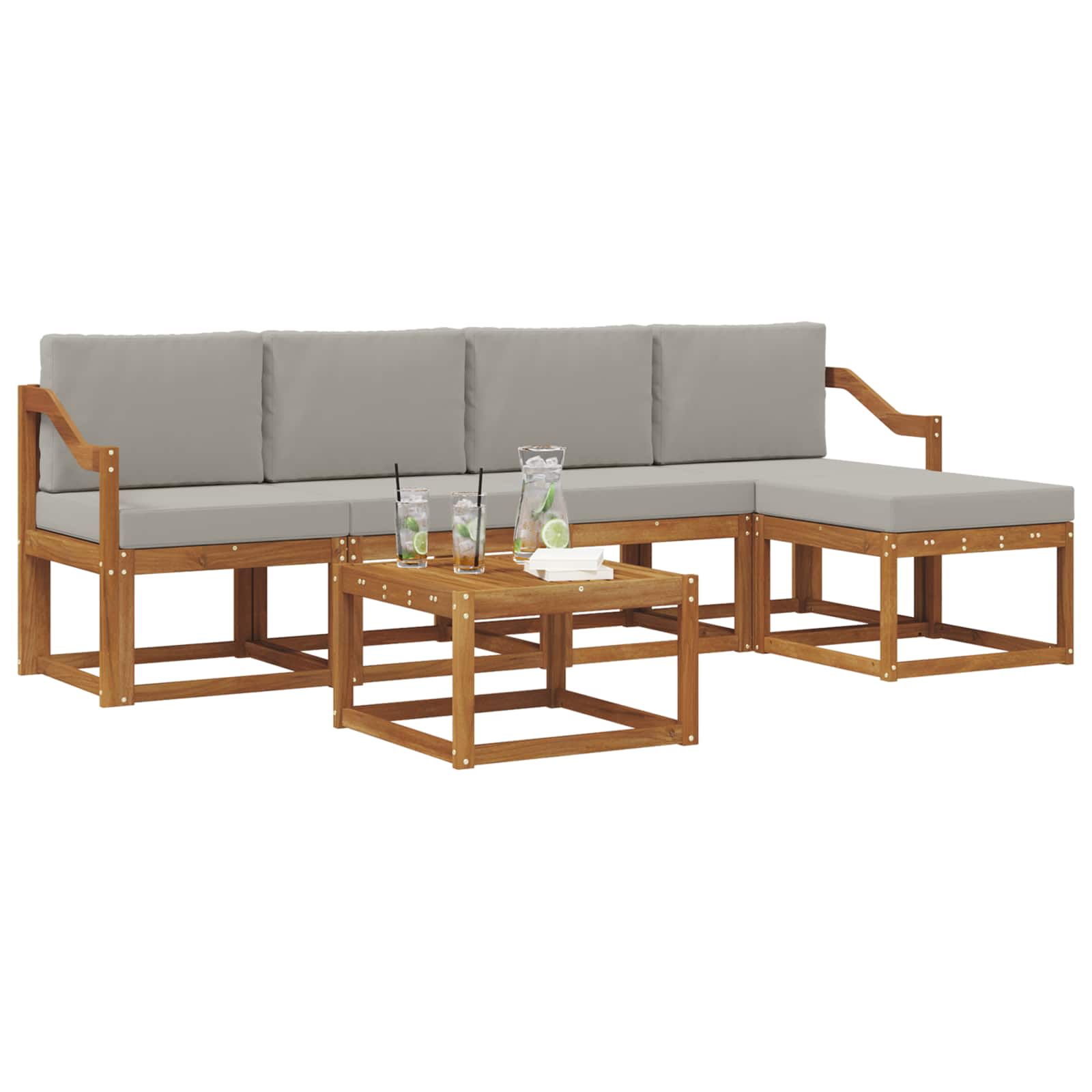 Set vanjskih sofa s jastukom 6 pcs Prirodna i svijetlo siva